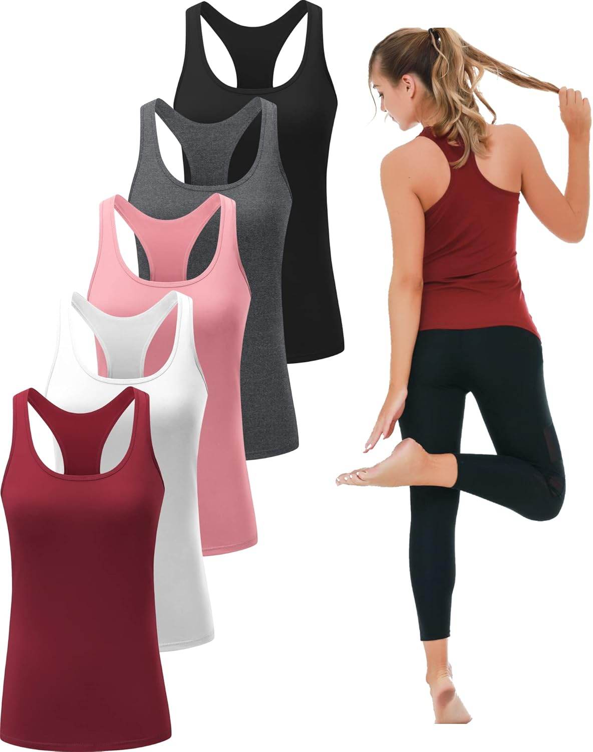 6 or 5 Pack Workout Tank Tops for Women, Athletic Racerback Sports Tank Tops, Compression Sleeveless Dry Fit Shirts - zenfulharmony.com