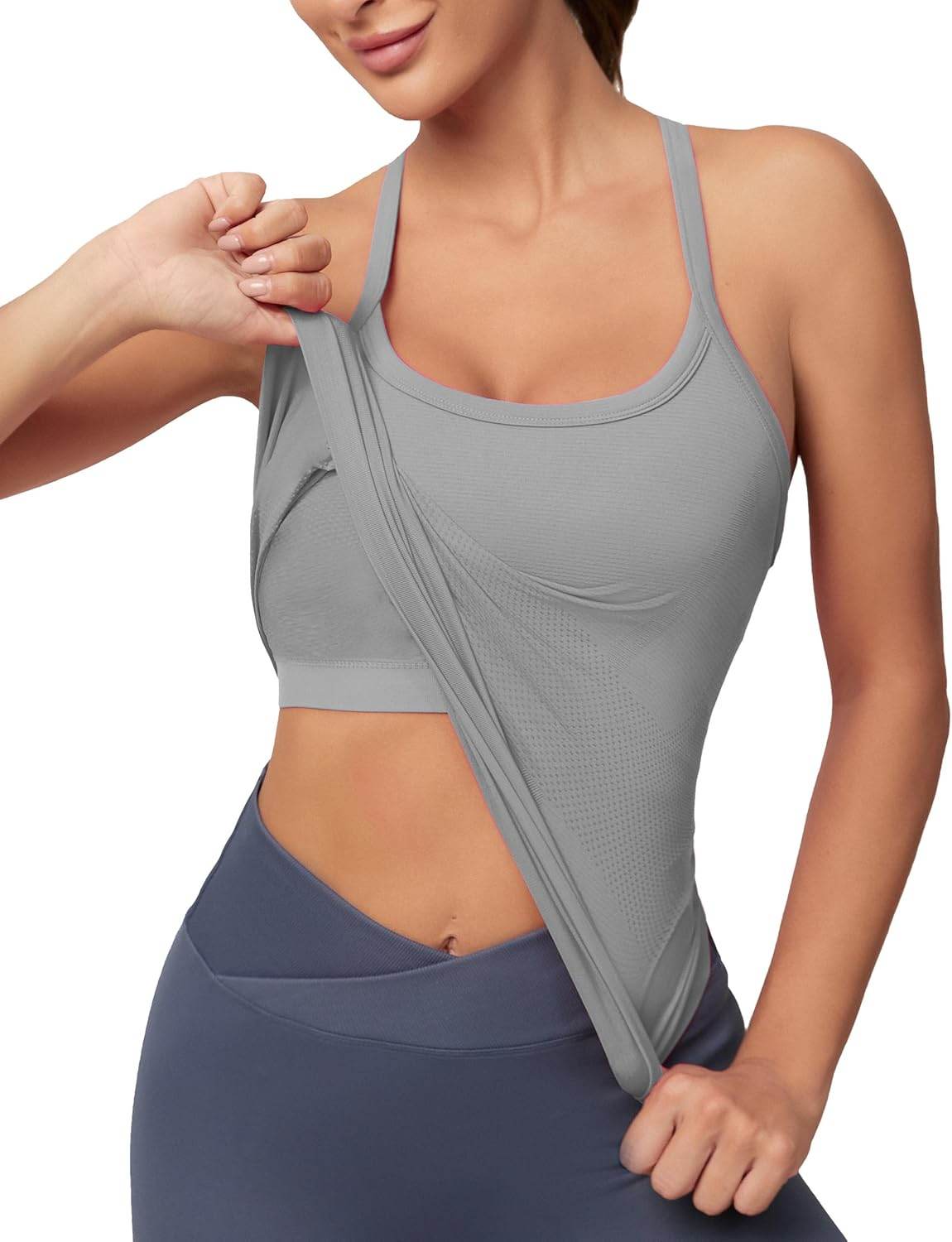 MathCat Workout Tank Tops for Women with Built in Bra, Sleeveless Gym Tops Seamless Racerback Athletic Yoga Shirts - zenfulharmony.com