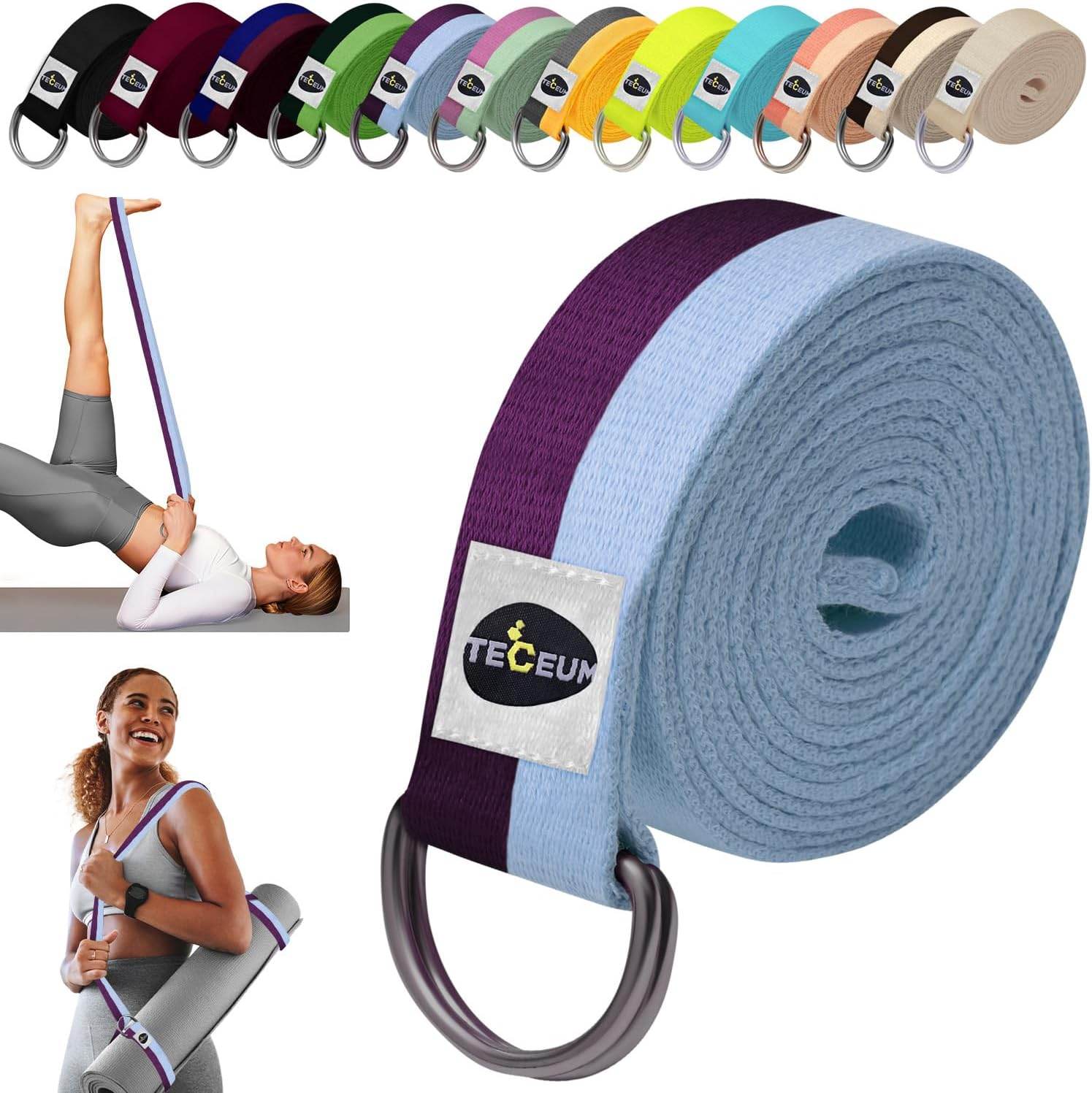 TECEUM Yoga Strap & Mat Strap – 2 IN 1 – Cotton – 6 ft 8 ft 10 ft (30+ colors) – Adjustable Non-Slip Belt for Yoga, Pilates, Stretching, Physiotherapy, Fitness & Home Workout – For Carrying Mats - zenfulharmony.com