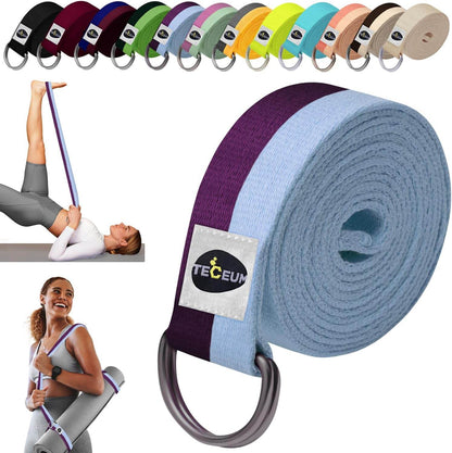 TECEUM Yoga Strap & Mat Strap – 2 IN 1 – Cotton – 6 ft 8 ft 10 ft (30+ colors) – Adjustable Non-Slip Belt for Yoga, Pilates, Stretching, Physiotherapy, Fitness & Home Workout – For Carrying Mats - zenfulharmony.com