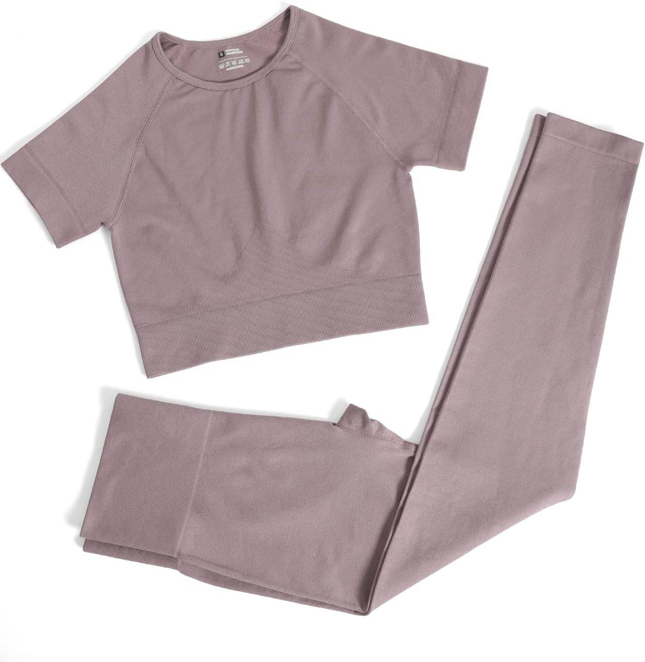 PINKSAVIOR Workout Sets for Women Two Piece Outfits Seamless High Waist Leggings Yoga Crop Tops Athletic Sports Gym Sets - zenfulharmony.com