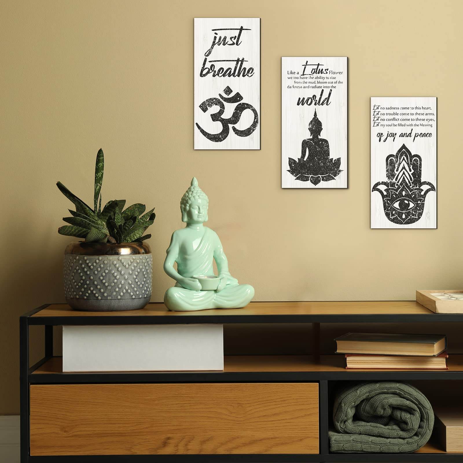 3 Pieces Buddha Quotes Wall Decors meditation room Inspirational Wall Arts Zen Meditation Decors Wooden Hanging Room Decors Meditation Home Decors Buddha Wall Arts for Living Room Yoga Decors - zenfulharmony.com