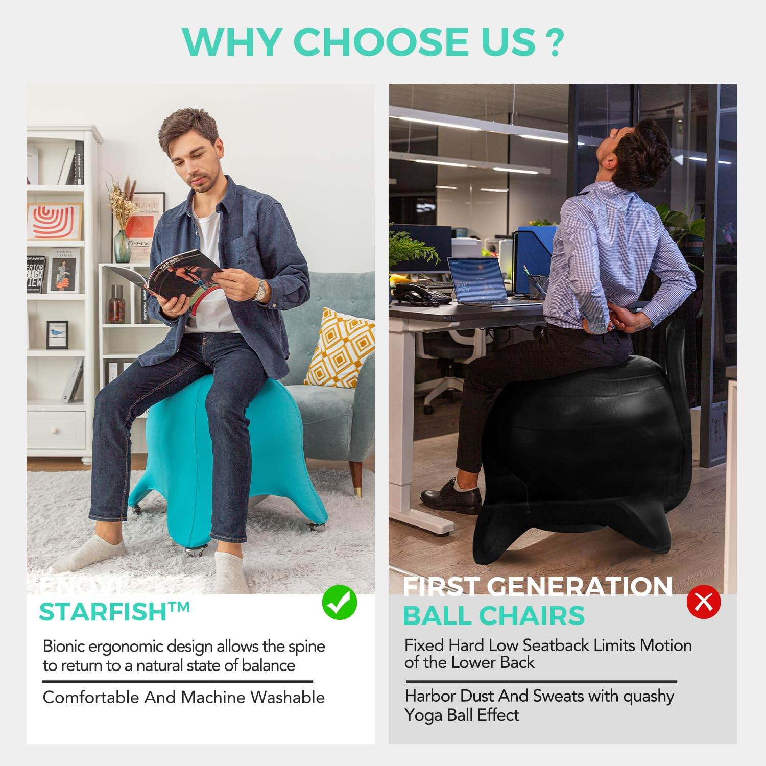 ENOVI Starfish Ball Chair, Yoga Ball Chair Exercise Ball Chair Ergonomic Design for Home Office Desk, Stability Ball & Balance Ball Seat to Relieve Back Pain, 24IN, CR - zenfulharmony.com