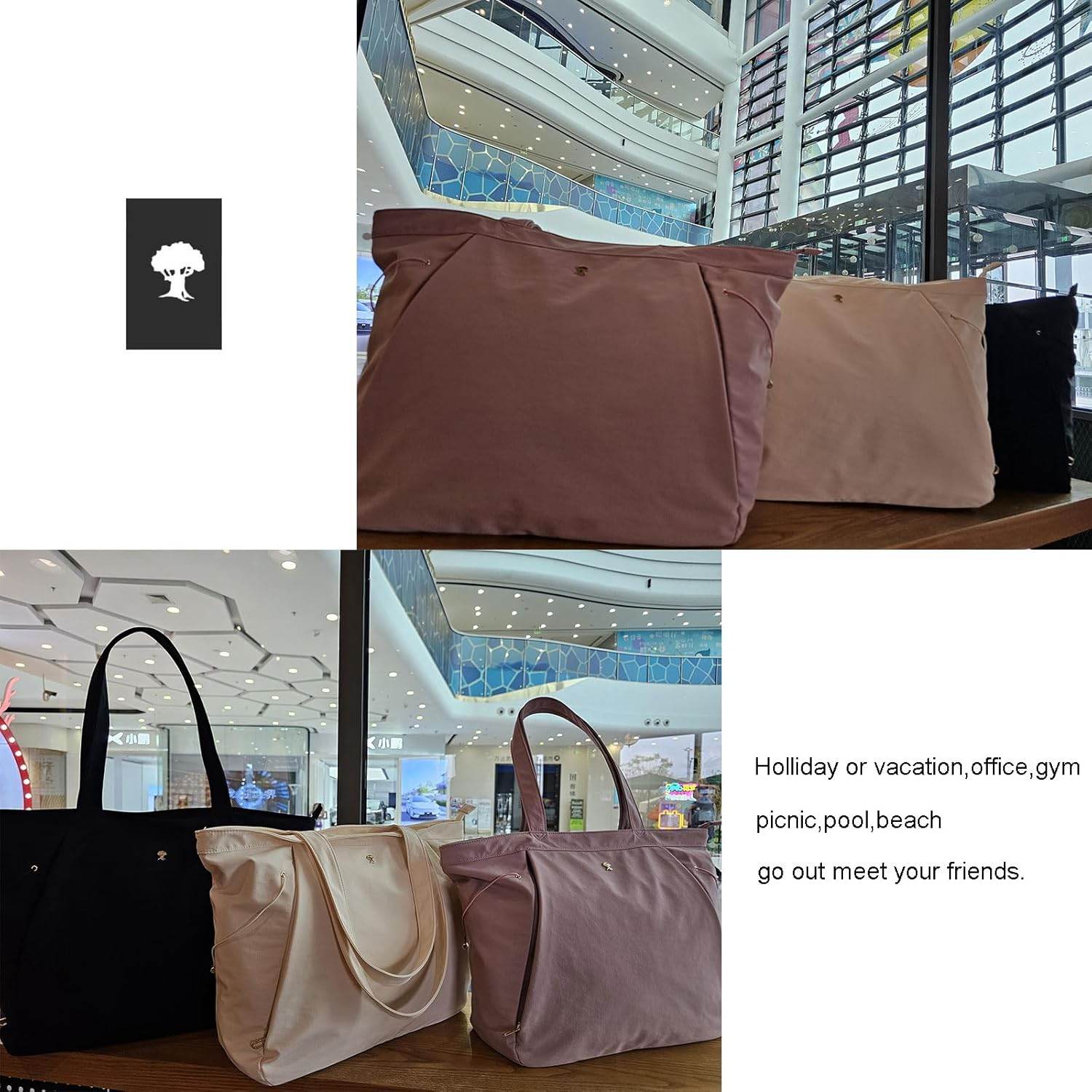 ESVAN Yoga Tote Bag for Women Shoulder Bags Drawstring for Office Workout Travel Carryall Pilates Gym and Beach - zenfulharmony.com