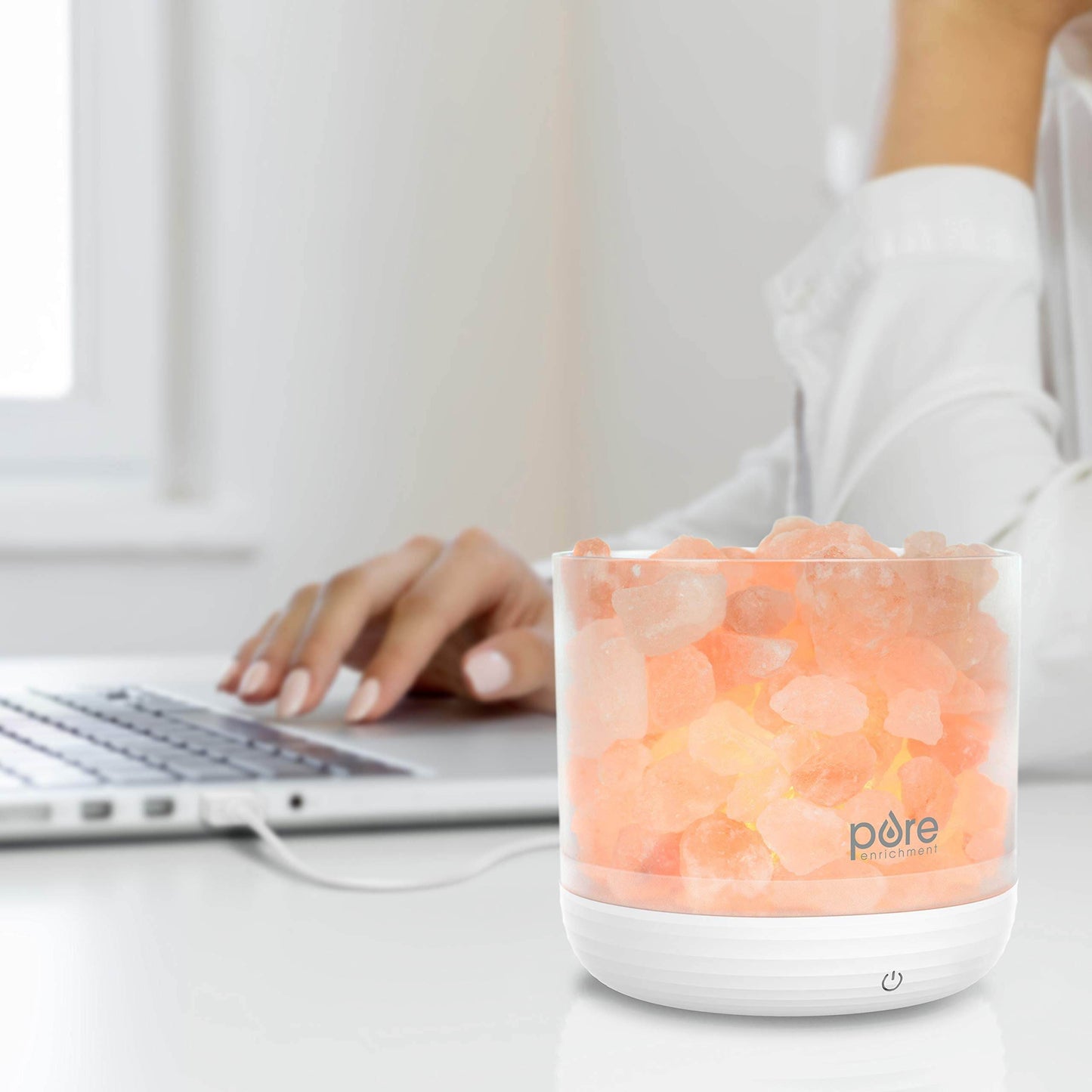 Pure Enrichment PureGlow USB Salt Lamp - Authentic Pink Himalayan Salt Rocks, Light Dimmer with 5 Levels, 2 Bulbs, and USB Power Cable - zenfulharmony.com