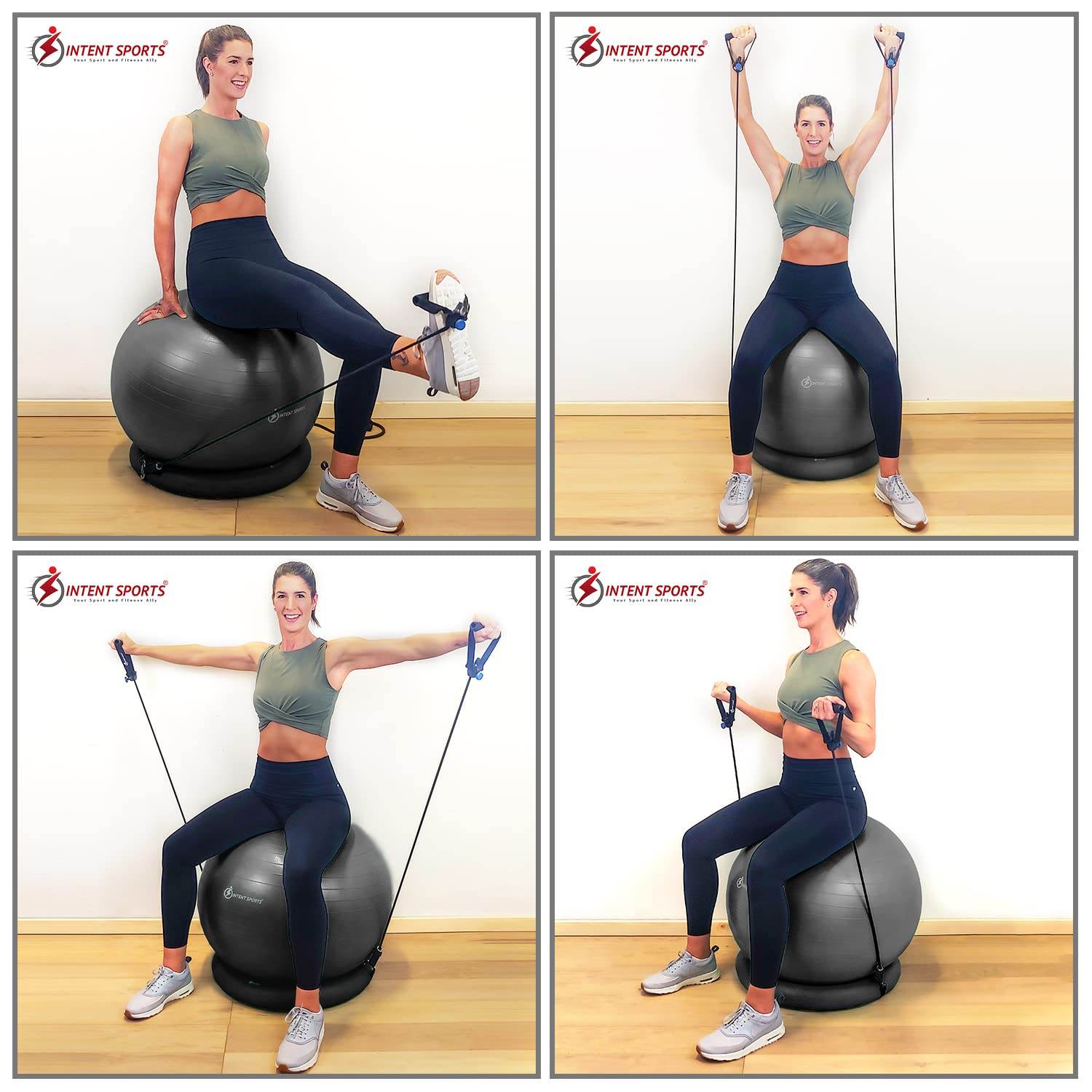 INTENT SPORTS Yoga Ball Chair – Stability Ball with Inflatable Stability Base & Resistance Bands, Fitness Ball for Home Gym, Office, Improves Back Pain, Core, Posture & Balance (65 cm)(Black) - zenfulharmony.com