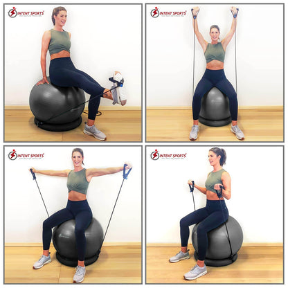 INTENT SPORTS Yoga Ball Chair – Stability Ball with Inflatable Stability Base & Resistance Bands, Fitness Ball for Home Gym, Office, Improves Back Pain, Core, Posture & Balance (65 cm)(Black) - zenfulharmony.com