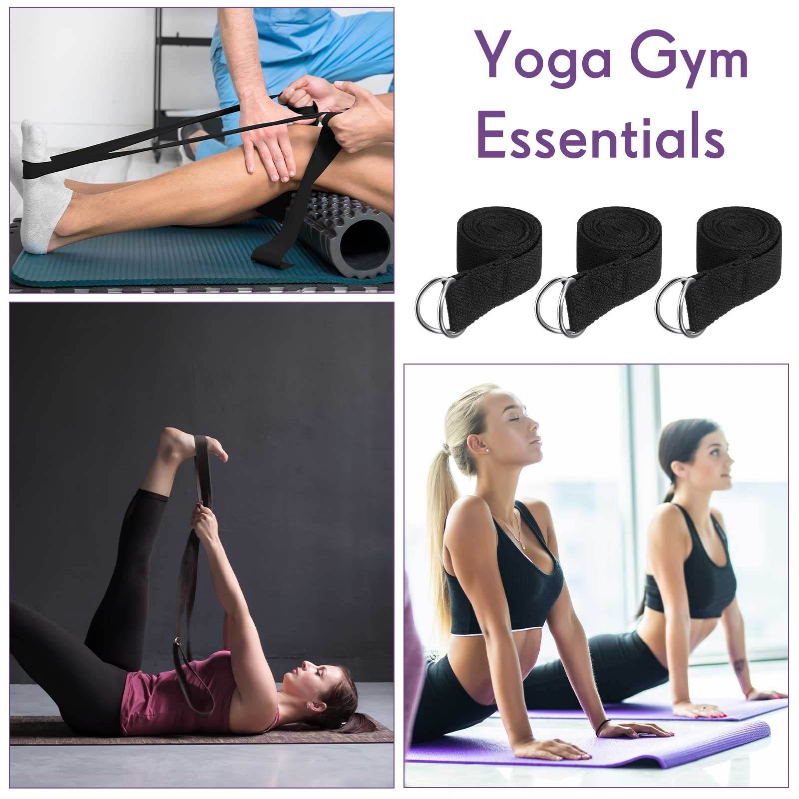 10 Pcs Yoga Strap 6Ft Exercise Stretch Bands for Flexibility with Adjustable Metal D Ring Buckle Loop Stretch Strap Non Elastic Yoga Belt Yoga Exercise Adjustable Straps for Pilates(Black) - zenfulharmony.com