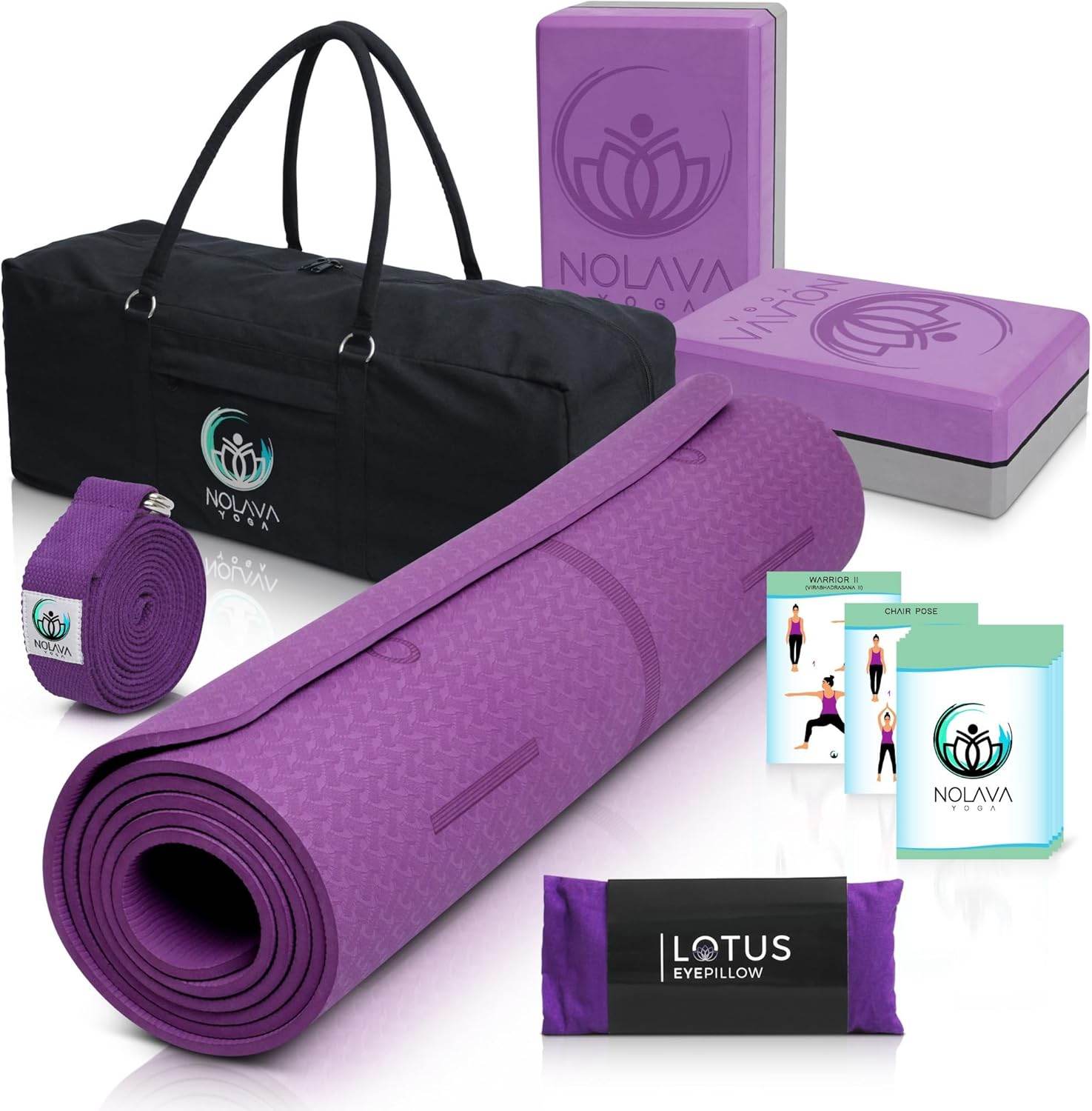 NOLAVA Yoga Mats & Complete Sets - TPE, Non-Slip, Eco-Friendly - Includes Mat, Blocks, Strap, & More (6pc or 7pc Sets) - For Pilates, Yoga & Fitness - zenfulharmony.com