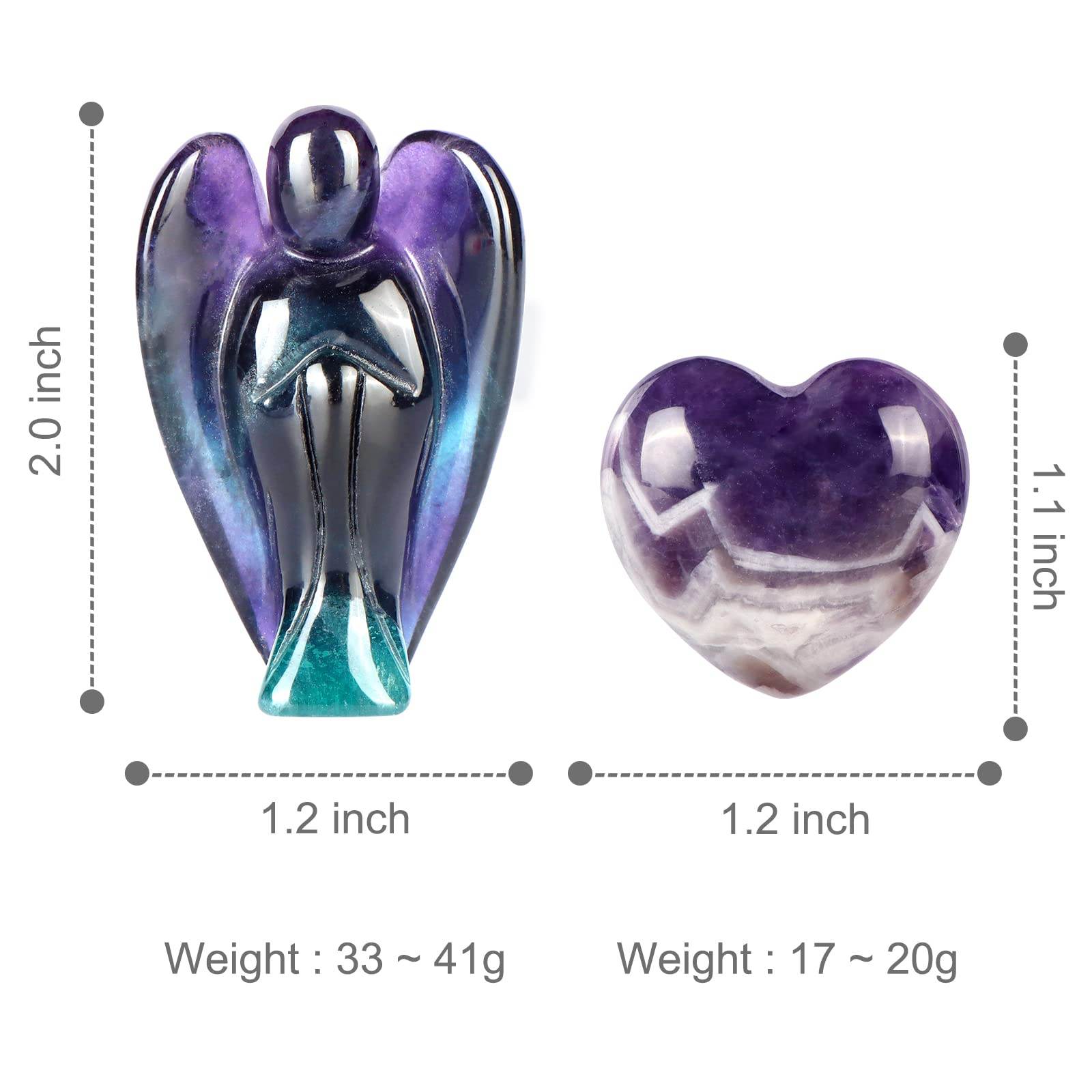 Artistone Rainbow Fluorite Crystal Guardian Angel Statue Amethyst Heart Stone Healing Chakra Set Hand Carved Gemstone Pocket Worry Stones Figurines Healing Reiki Meditation - zenfulharmony.com