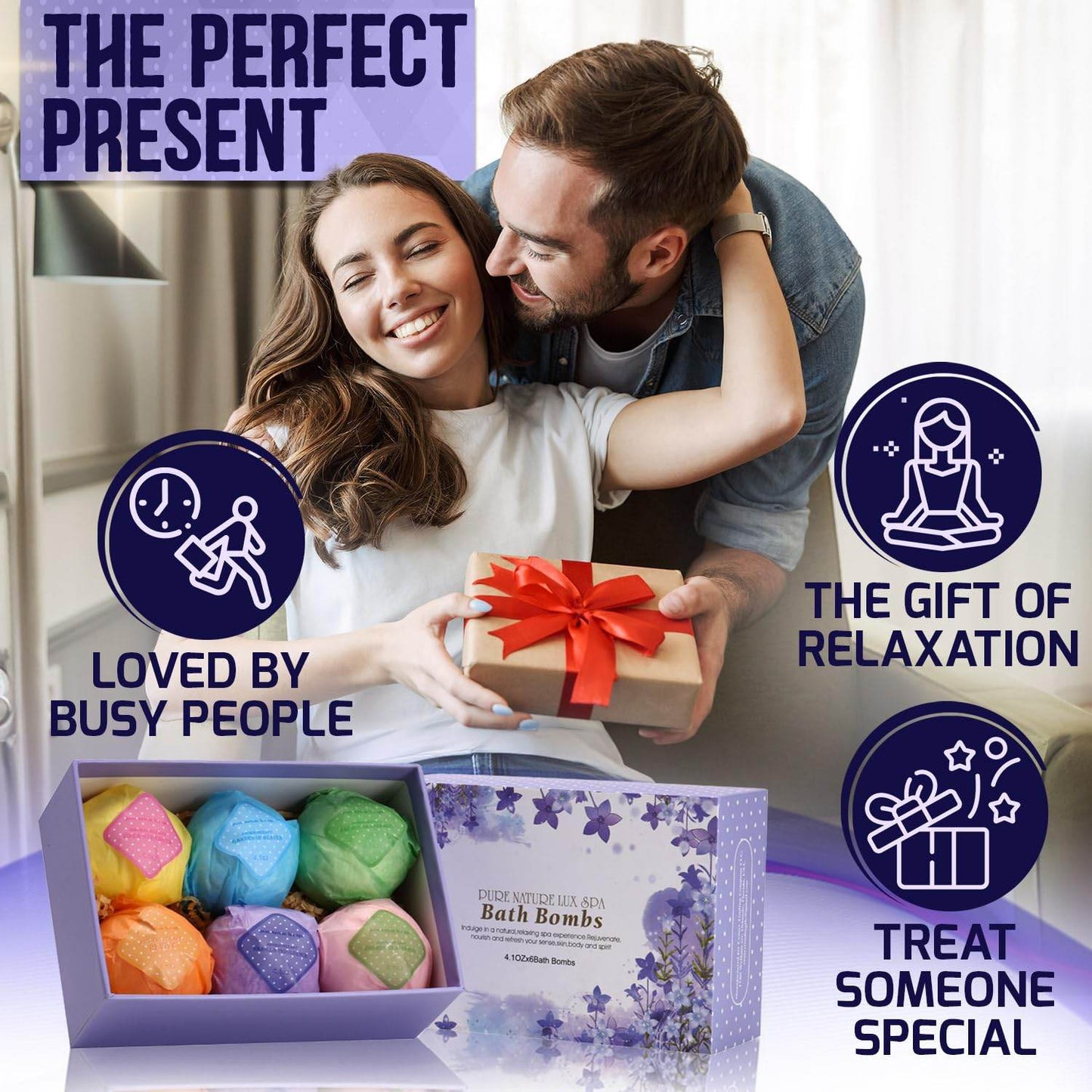Bath Bombs Gift Set - Ultra Bubble XXL Fizzies (6 x 4.1 oz) with Natural Dead Sea Salt Cocoa and Shea Essential Oils, The Best Birthday Gift Idea for Her/Him, Wife, Girlfriend, Women, Kids - zenfulharmony.com