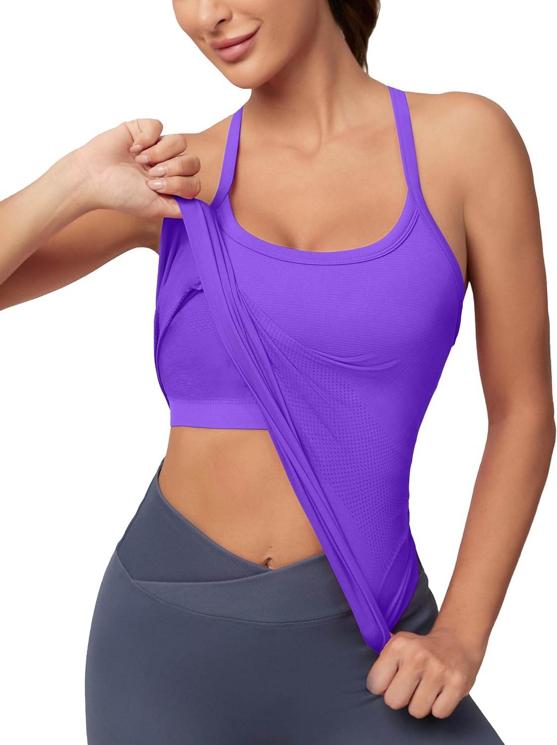 MathCat Workout Tank Tops for Women with Built in Bra, Sleeveless Gym Tops Seamless Racerback Athletic Yoga Shirts - zenfulharmony.com