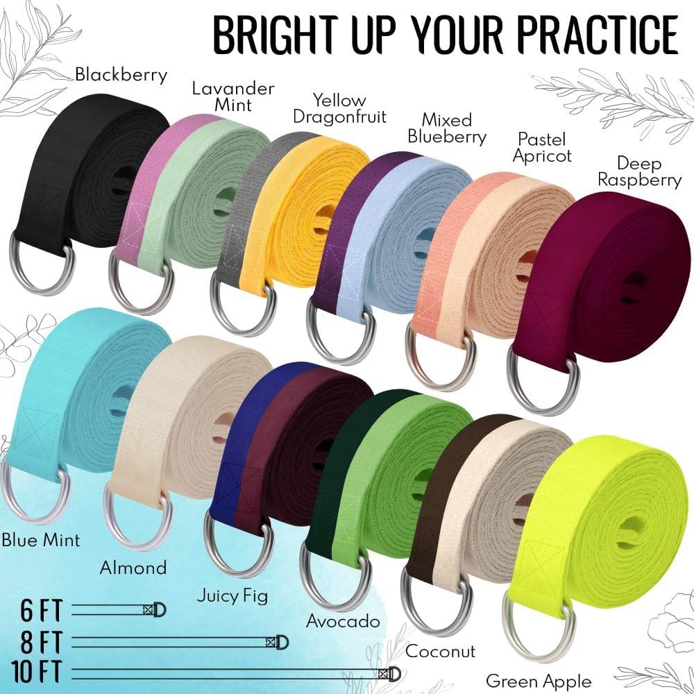 TECEUM Yoga Strap & Mat Strap – 2 IN 1 – Cotton – 6 ft 8 ft 10 ft (30+ colors) – Adjustable Non-Slip Belt for Yoga, Pilates, Stretching, Physiotherapy, Fitness & Home Workout – For Carrying Mats - zenfulharmony.com