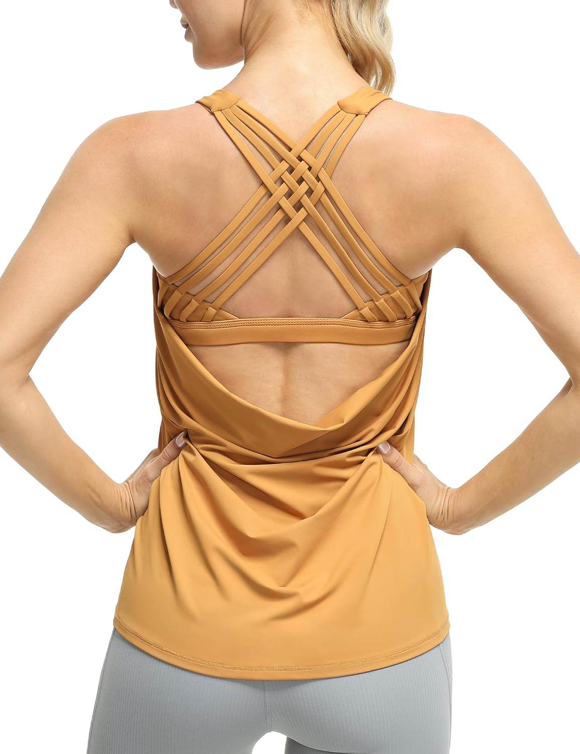 icyzone Women's Open Back Workout Athletic Yoga Tank Tops with Built in Bra - zenfulharmony.com