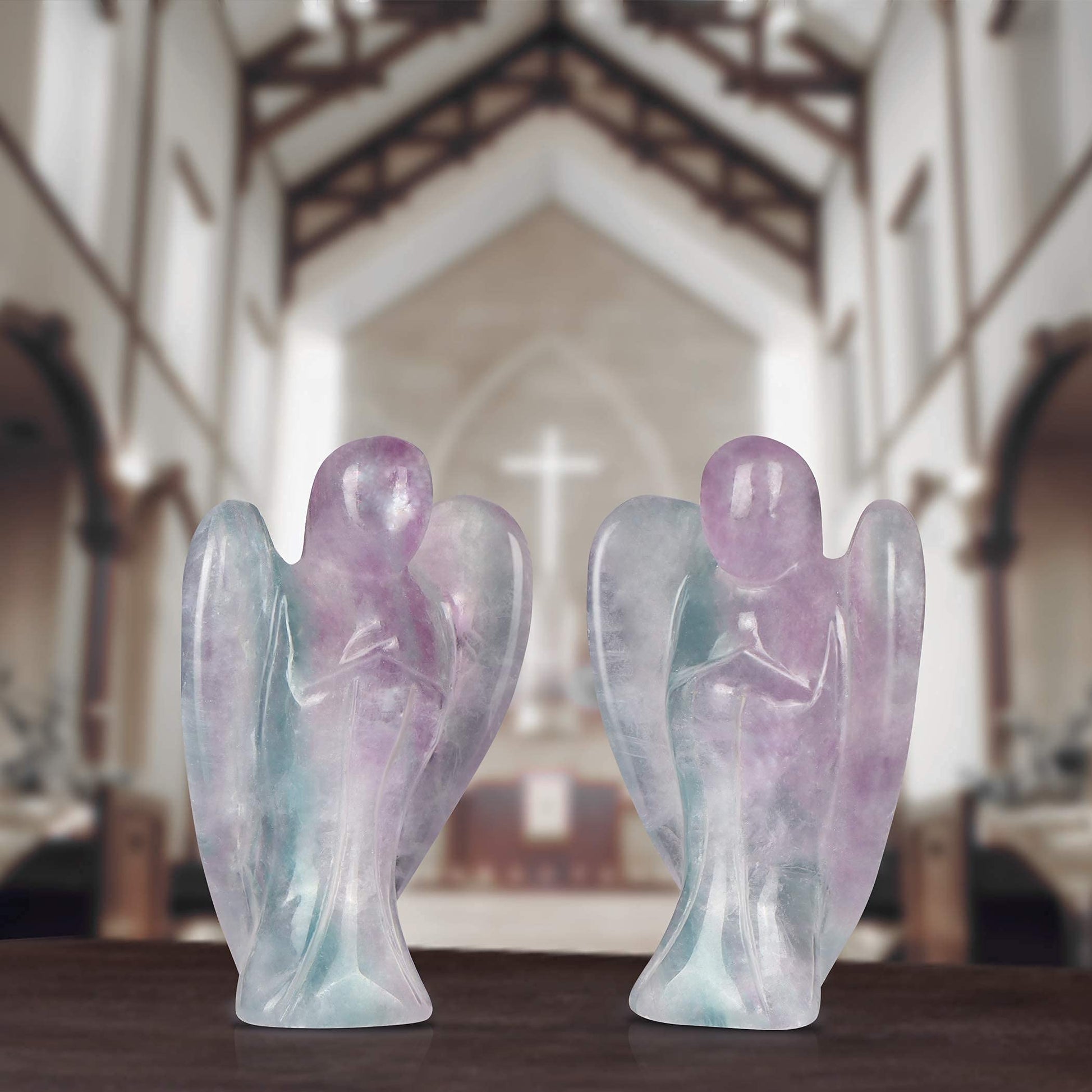 Artistone 2.0" Rainbow Fluorite Crystal Guardian Angel Statues and Figurines,Hand Carved Gemstone Pocket Peace Prayer Healing Angel Stone Decor Figurine Gift for Women - zenfulharmony.com
