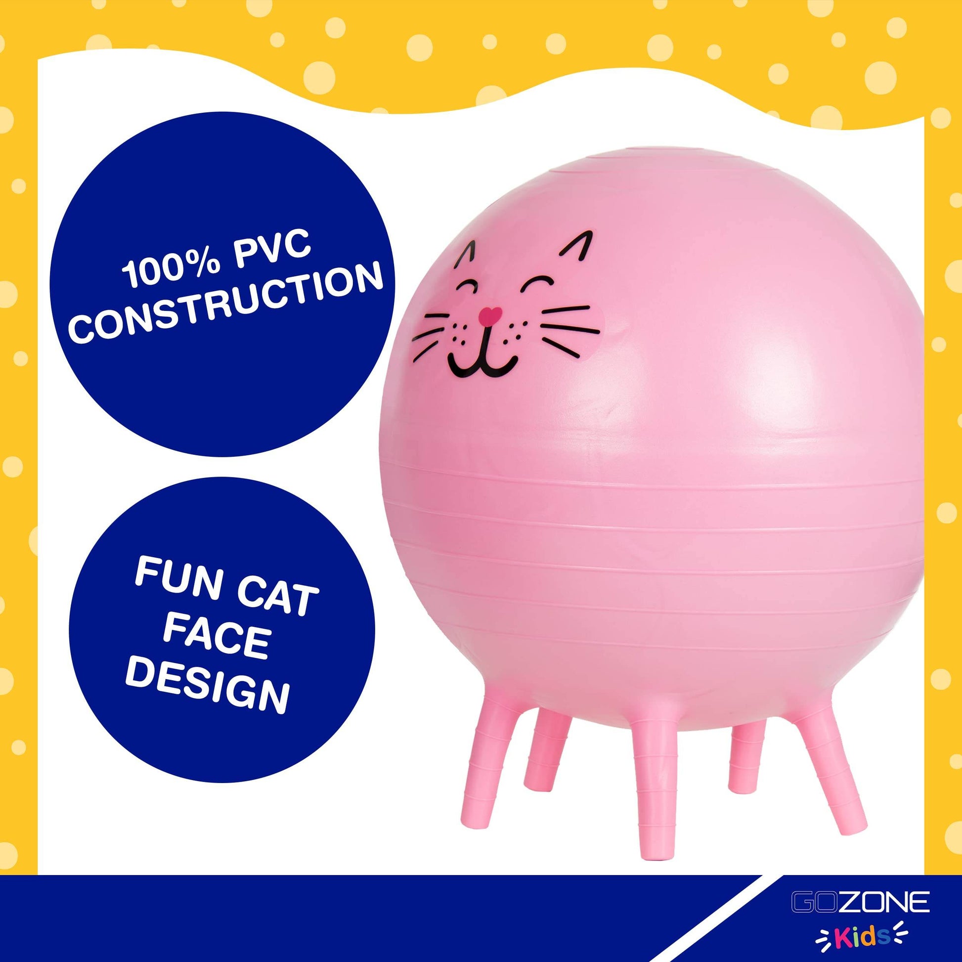 GoZone Kids Balance Ball Chair, Bounce Ball Desk Chair, Classroom Active Seating, 4 Stability Legs, includes Air Pump, Cat Design, Pink - zenfulharmony.com
