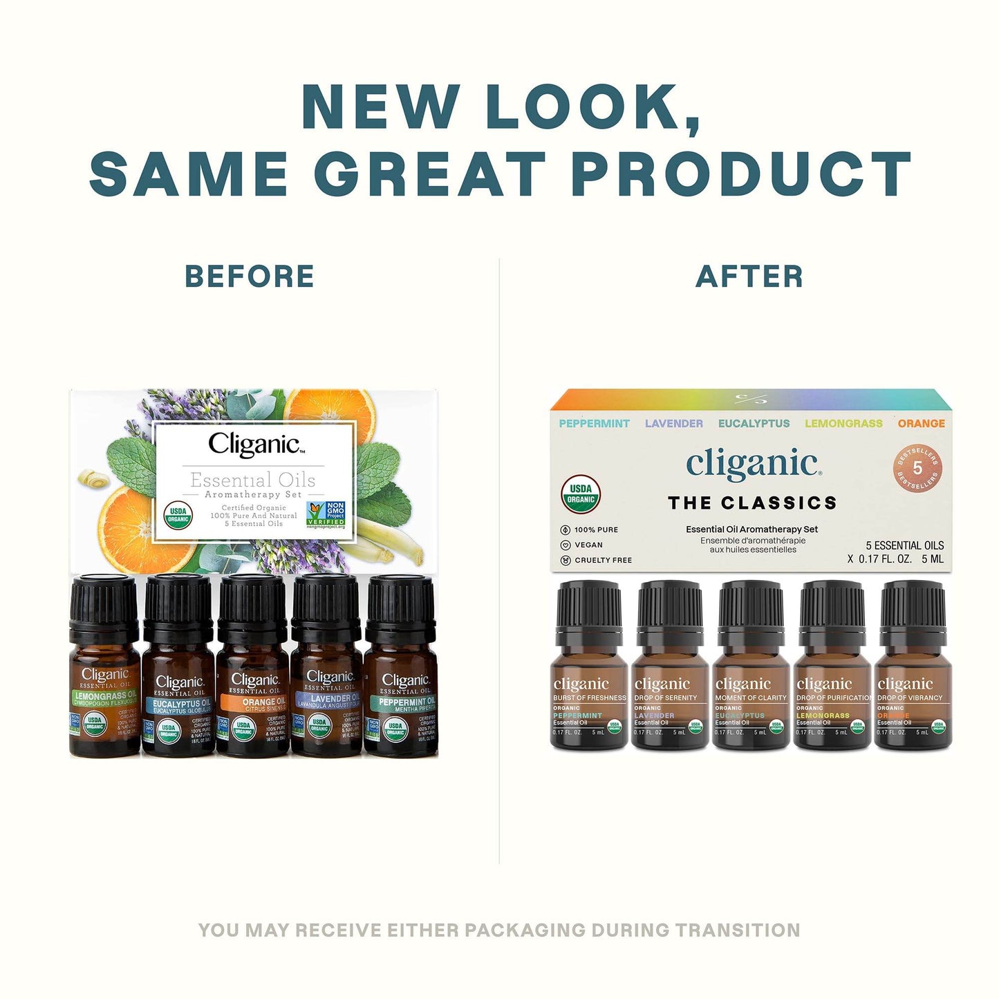 Cliganic Organic Essential Oils Set (Top 5) - 100% Pure Natural - Aromatherapy, Candle Making - Peppermint, Lavender, Eucalyptus, Lemongrass & Orange (Packaging May Vary) - zenfulharmony.com