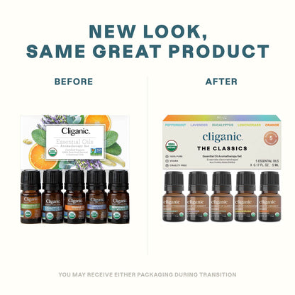 Cliganic Organic Essential Oils Set (Top 5) - 100% Pure Natural - Aromatherapy, Candle Making - Peppermint, Lavender, Eucalyptus, Lemongrass & Orange (Packaging May Vary) - zenfulharmony.com