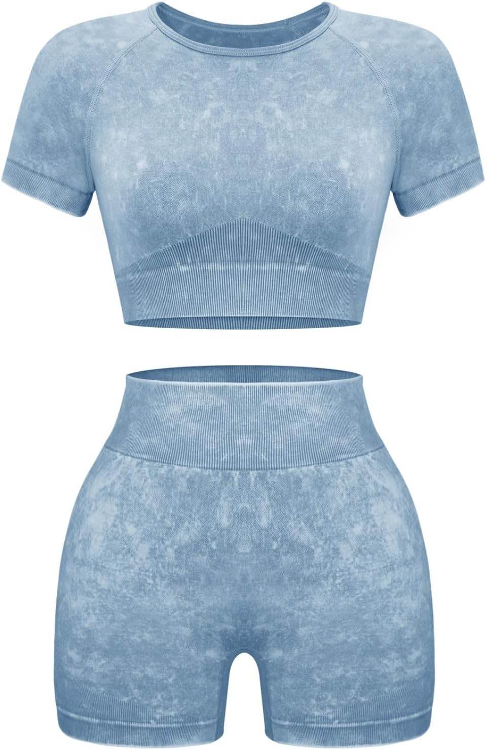 OLCHEE Womens Workout Sets 2 Piece - Seamless Acid Wash Yoga Outfits Shorts and Crop Top Matching Gym Athletic Clothing Set - zenfulharmony.com