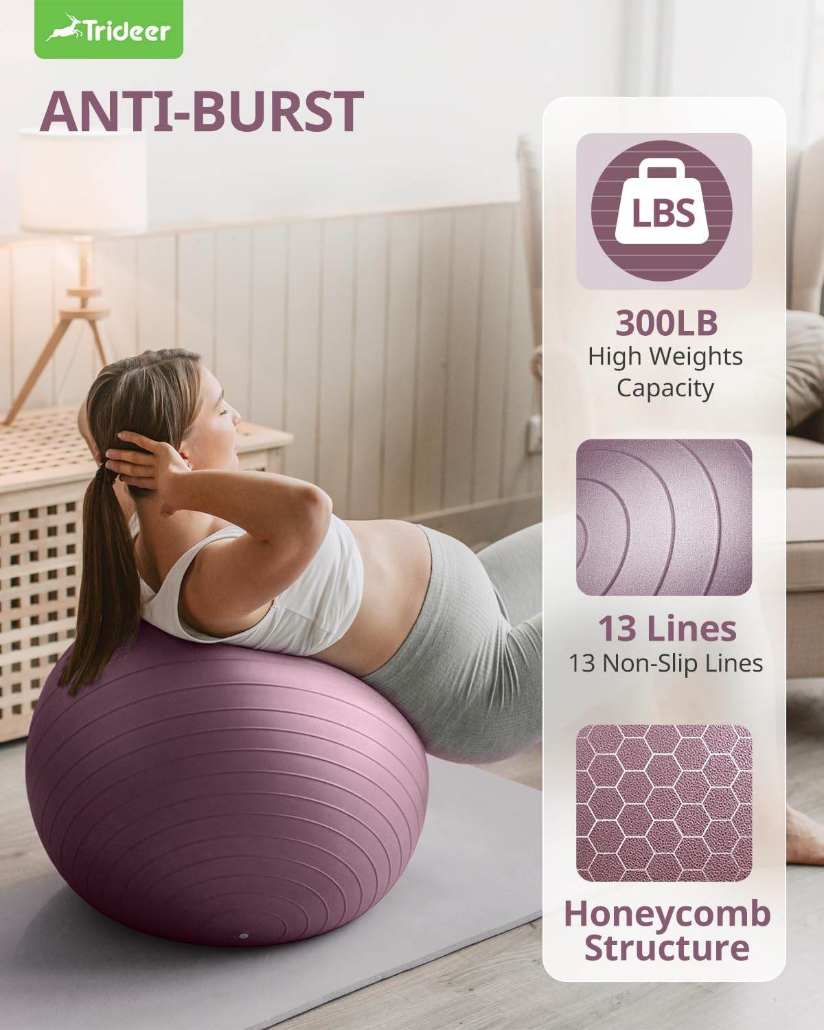 Trideer Yoga Ball - Exercise Ball for Workout pilates Stability - Anti-Burst and Slip Resistant for physical therapy, Birthing, Stretching & Core Workout, Office Ball Chair, Flexible Seating, Home Gym - zenfulharmony.com