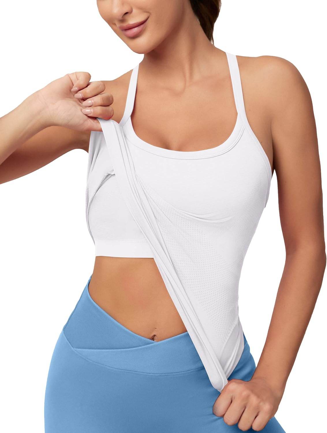 MathCat Workout Tank Tops for Women with Built in Bra, Sleeveless Gym Tops Seamless Racerback Athletic Yoga Shirts - zenfulharmony.com