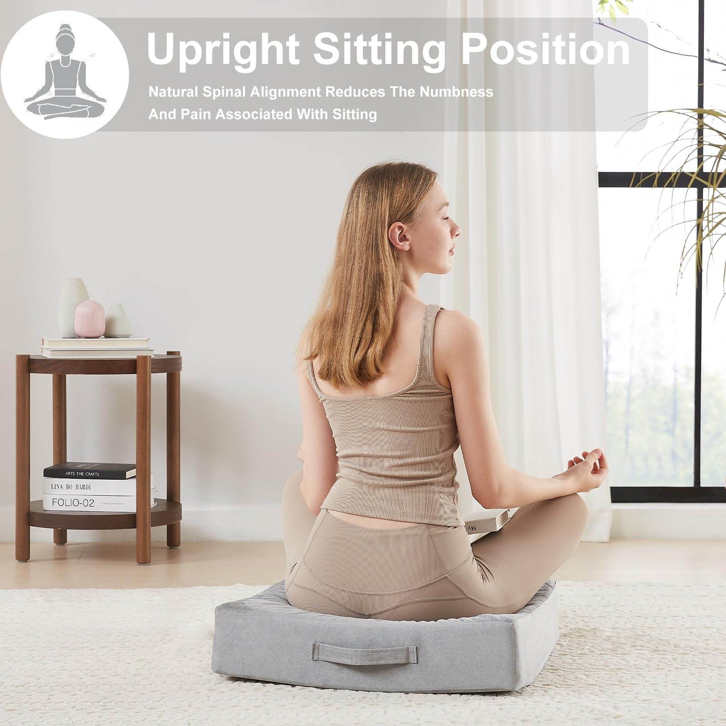 JKMAX 22 inches Floor Pillow for Adults - Large Meditation Cushion with Thick Foam & Soft Tufted Cover - Premium Outdoor Square Floor Cushion Seat - Yoga Pillows for Sitting On Floor - Light Gray - zenfulharmony.com