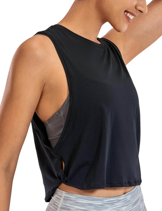 CRZ YOGA Pima Cotton Cropped Tank Tops for Women - Sleeveless Sports Shirts Athletic Yoga Running Gym Workout Crop Tops Black Small - zenfulharmony.com