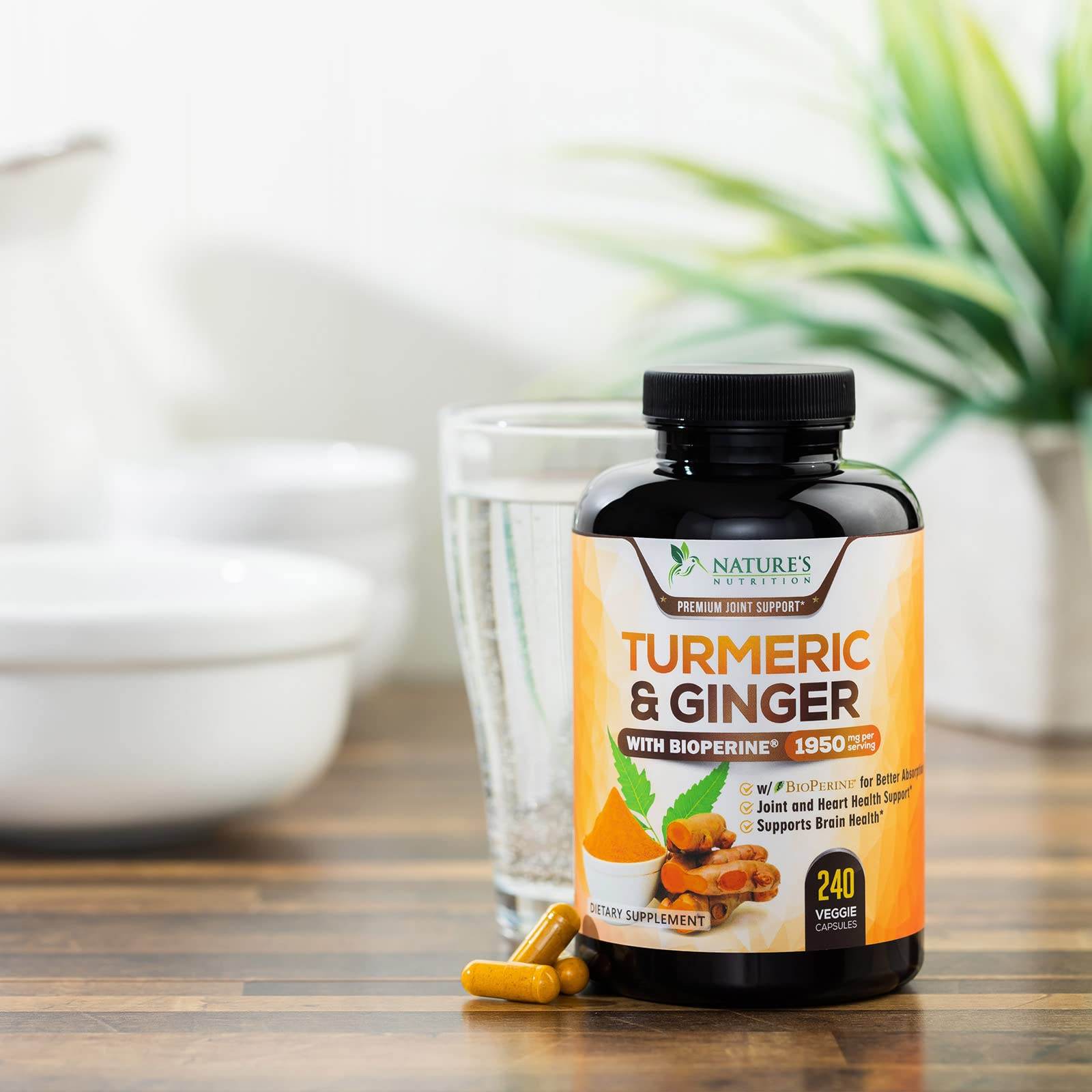 Turmeric Curcumin Supplement 1950mg with Organic Turmeric & Ginger, 95% Curcuminoids, BioPerine Black Pepper for Best Absorption, Nature's Vegan Joint Support, Non-GMO, Bottled in USA - 240 Capsules - zenfulharmony.com