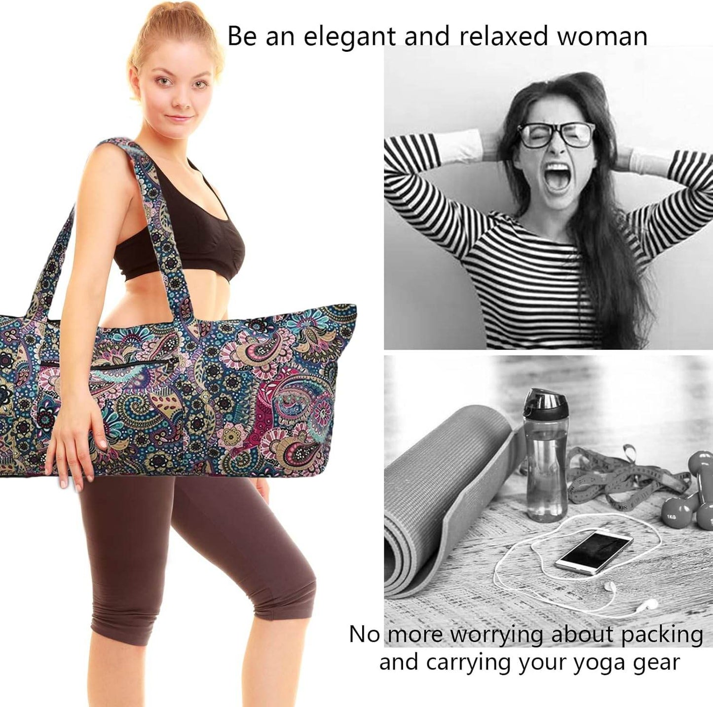 IwIeIaIrI Flower Pattern zipper yoga Mat Bag Duffle Bag Large Multipurpose Exercise Yoga Mat Bag and Yoga Mat tote bag Strap Zipper Pockets - zenfulharmony.com