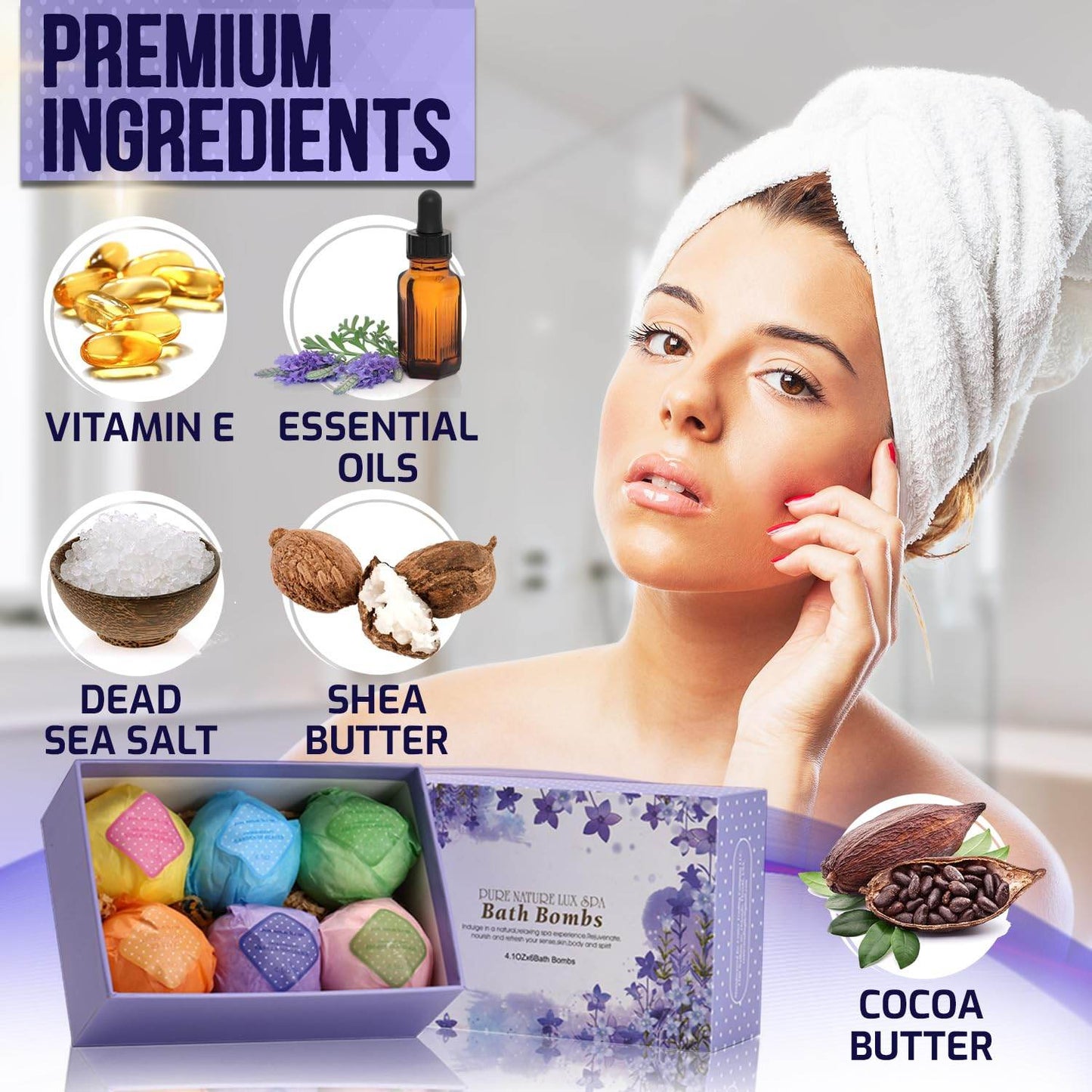 Bath Bombs Gift Set - Ultra Bubble XXL Fizzies (6 x 4.1 oz) with Natural Dead Sea Salt Cocoa and Shea Essential Oils, The Best Birthday Gift Idea for Her/Him, Wife, Girlfriend, Women, Kids - zenfulharmony.com