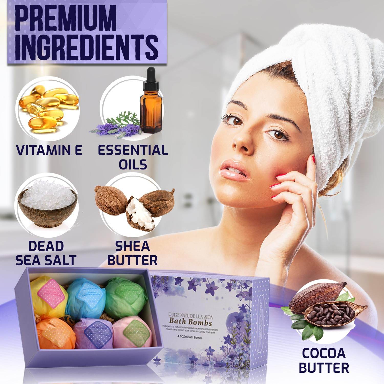 Bath Bombs Gift Set - Ultra Bubble XXL Fizzies (6 x 4.1 oz) with Natural Dead Sea Salt Cocoa and Shea Essential Oils, The Best Birthday Gift Idea for Her/Him, Wife, Girlfriend, Women, Kids - zenfulharmony.com
