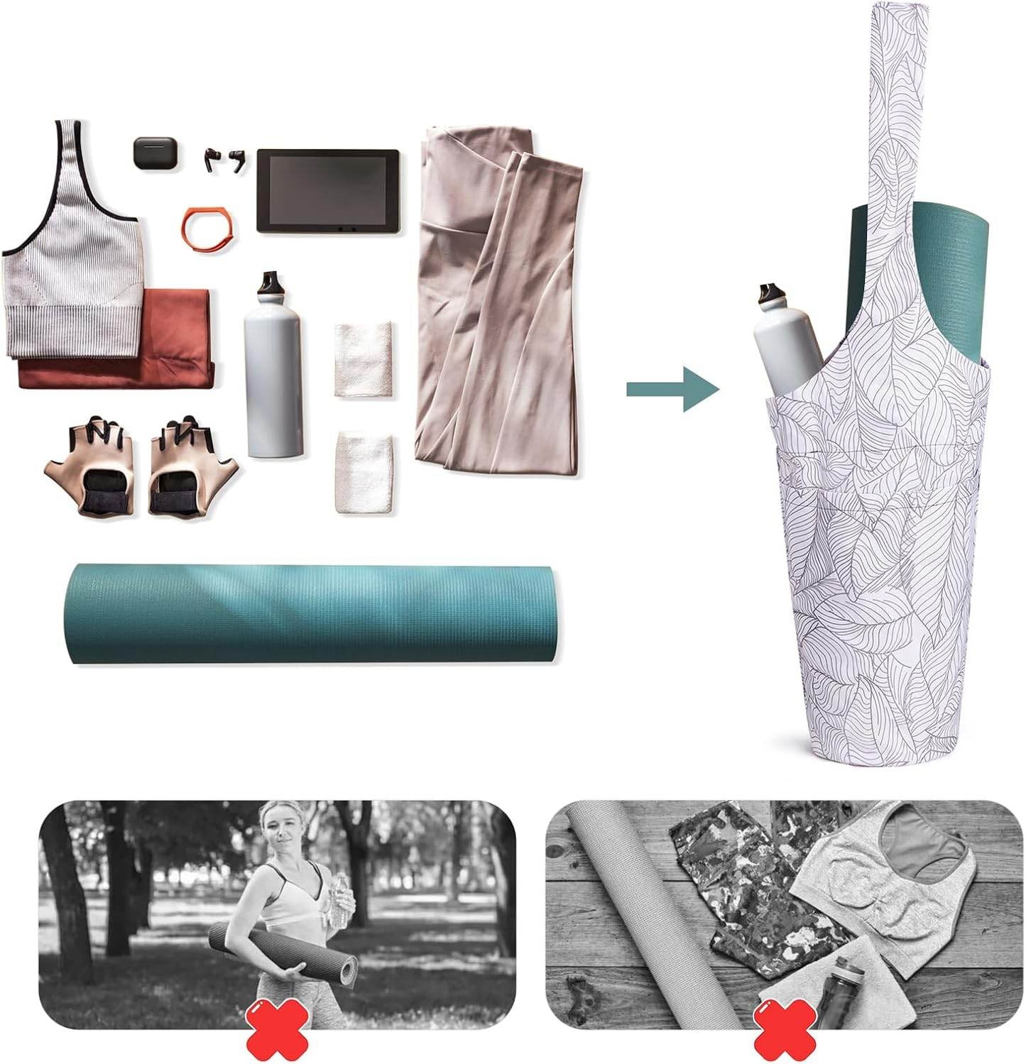 IwIeIaIrI Yoga Mat Bag with Large Size Pocket and Zipper Pocket，Yoga Bag Adjustable Shoulder Strap- Holds More Yoga Accessories - zenfulharmony.com