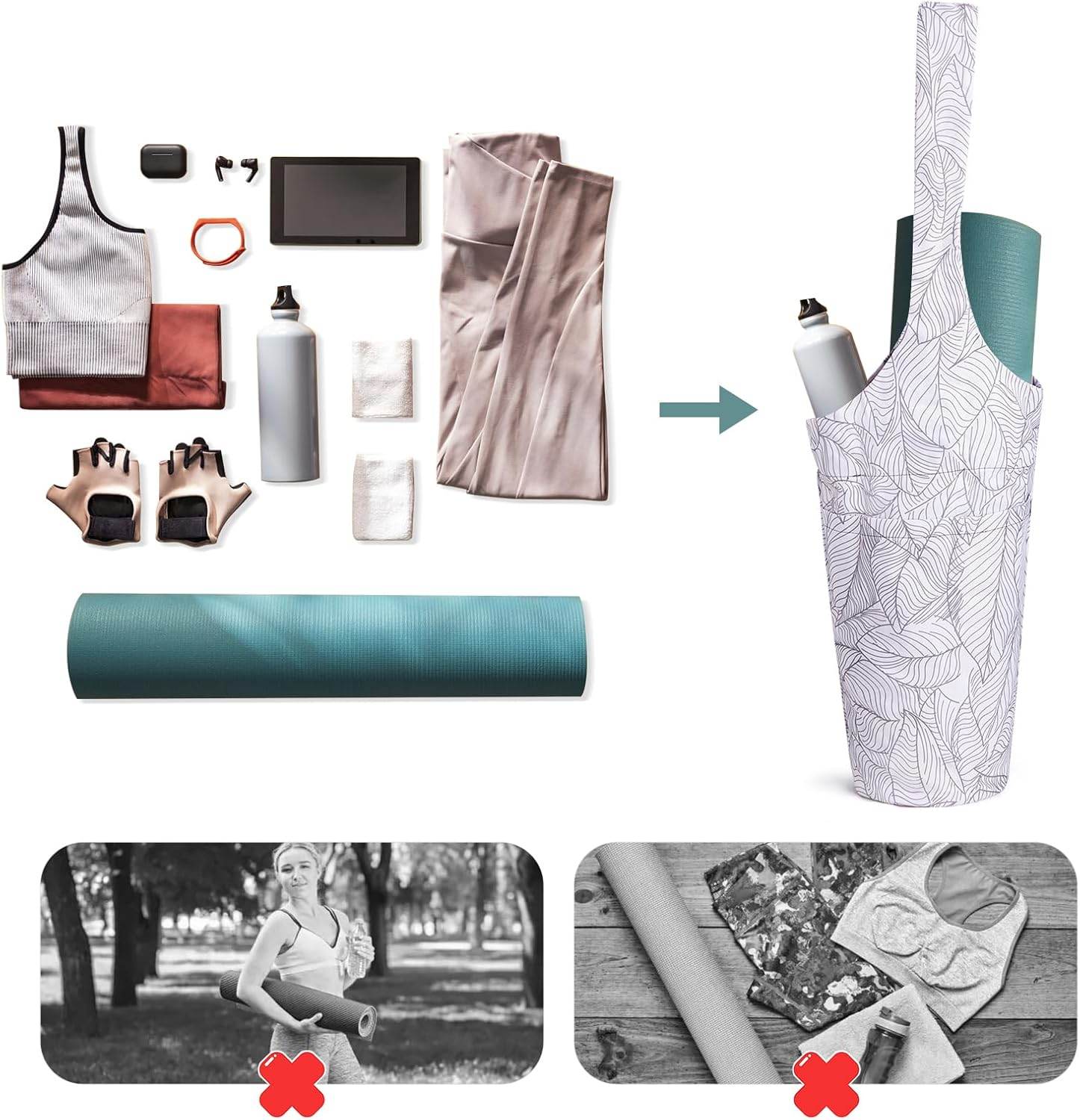 IwIeIaIrI Yoga Mat Bag with Large Size Pocket and Zipper Pocket，Yoga Bag Adjustable Shoulder Strap- Holds More Yoga Accessories - zenfulharmony.com