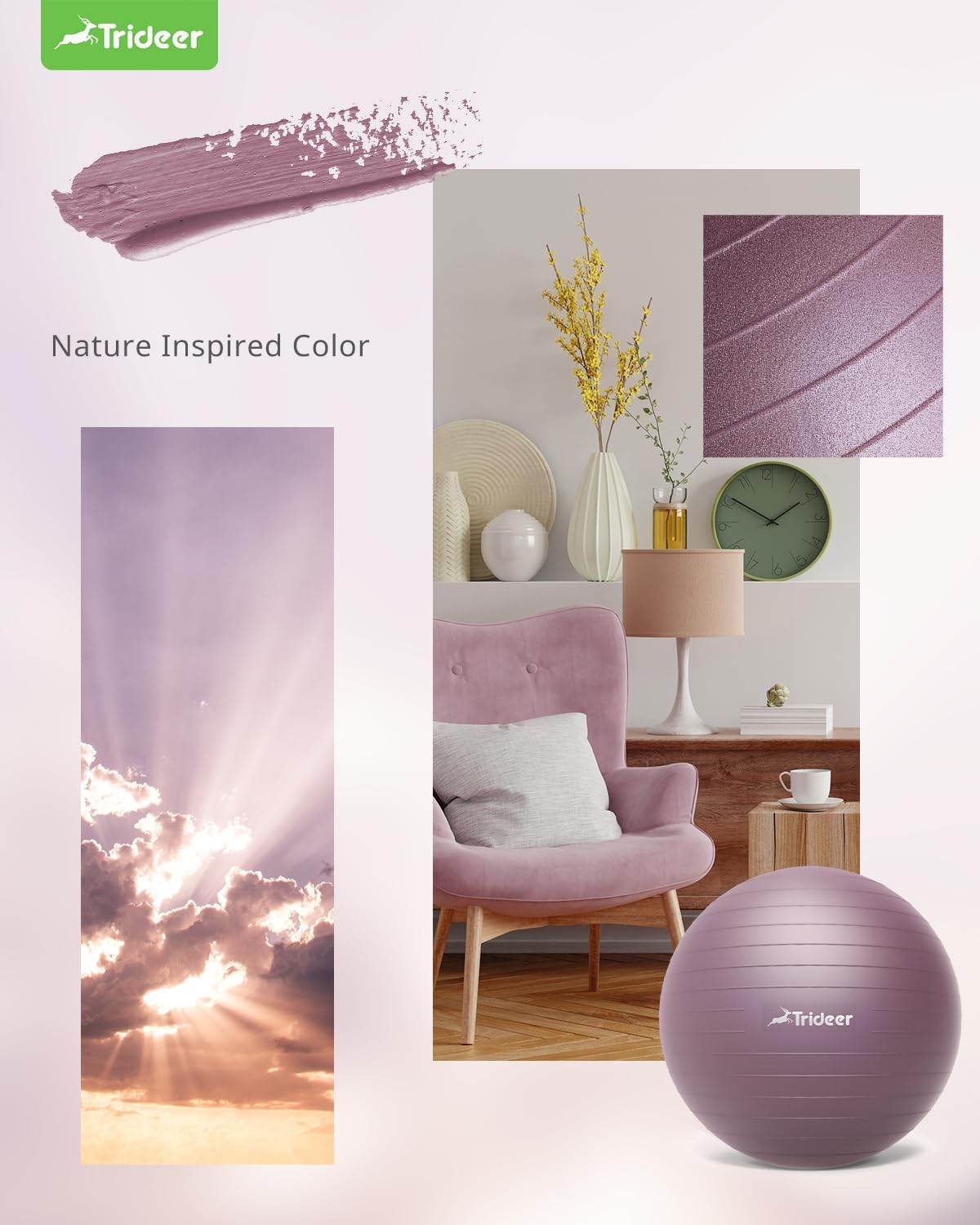 Trideer Yoga Ball - Exercise Ball for Workout pilates Stability - Anti-Burst and Slip Resistant for physical therapy, Birthing, Stretching & Core Workout, Office Ball Chair, Flexible Seating, Home Gym - zenfulharmony.com