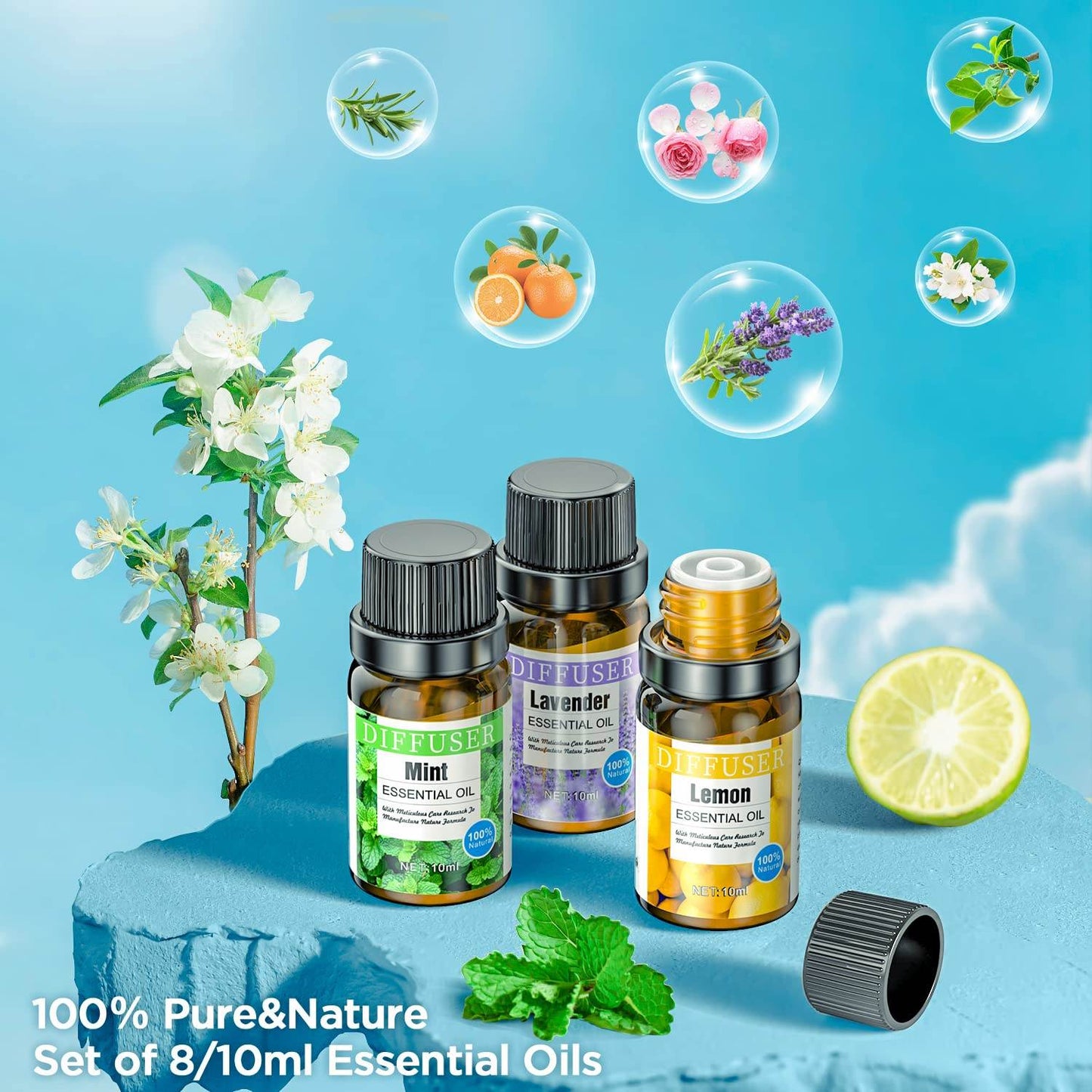Aroma Diffiser with Essential Oils Set, 500 ML Essential Oil Diffuser with Remote Control, Humidifier with 14 Color Lights for Large Room, 4 Timer Setting, Auto Shut-Off - zenfulharmony.com