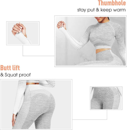 JOYMODE Workout Sets for Women 2 Piece High Waist Seamless Leggings and Crop Top Yoga Outfit - zenfulharmony.com