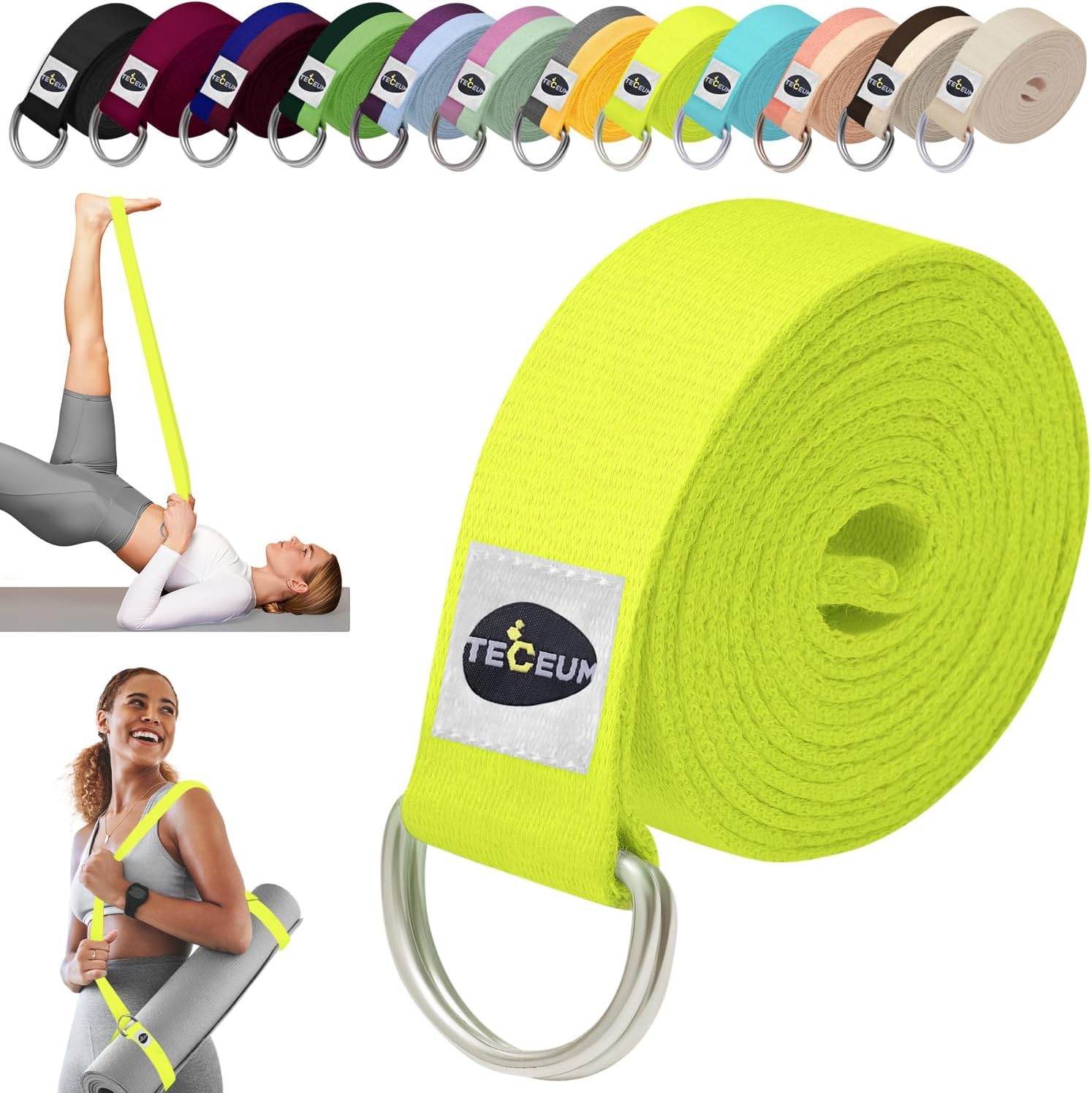 TECEUM Yoga Strap & Mat Strap – 2 IN 1 – Cotton – 6 ft 8 ft 10 ft (30+ colors) – Adjustable Non-Slip Belt for Yoga, Pilates, Stretching, Physiotherapy, Fitness & Home Workout – For Carrying Mats - zenfulharmony.com