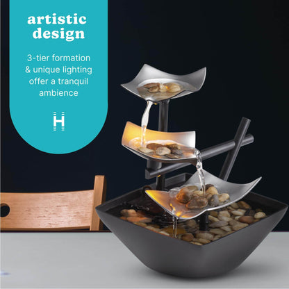 Homedics Tabletop Water Fountain, Home Décor Soothing Sound Machine - Automatic Pump, Deep Basin & Natural River Rocks. Indoor Zen Relaxation for Office, Living Room, or Bedroom, 8.25” Tall - zenfulharmony.com