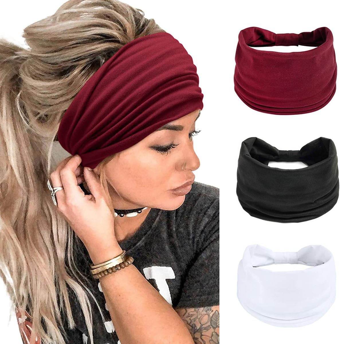 K-Elewon 3 Pack Women Wide Elastic Head Wrap Headband Sports yoga Hair Band - zenfulharmony.com