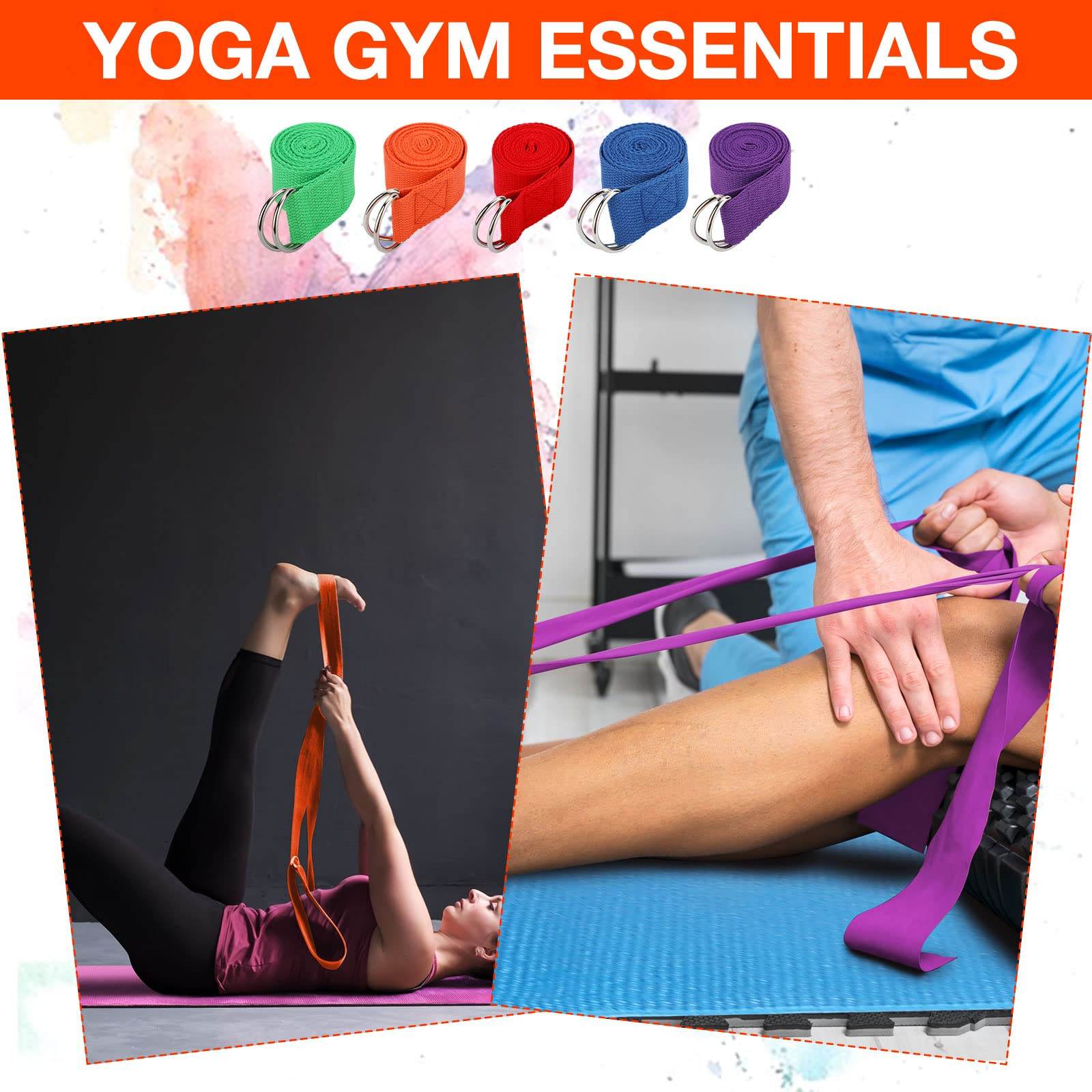 10 Pcs Yoga Strap 6Ft Exercise Stretch Bands for Flexibility with Adjustable Metal D Ring Buckle Loop Stretch Strap Non Elastic Yoga Belt Yoga Exercise Adjustable Straps for Pilates(Vivid Colors) - zenfulharmony.com
