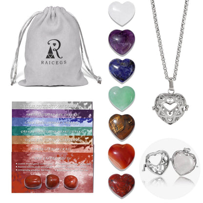 Raicegs Heart Shaped Crystals and Healing Stones 7 Chakra Crystal Necklace 0.8 inch Heart Gemstones Natural Stones Necklaces for Women Spiritual Gift for Women Teen Gir - zenfulharmony.com