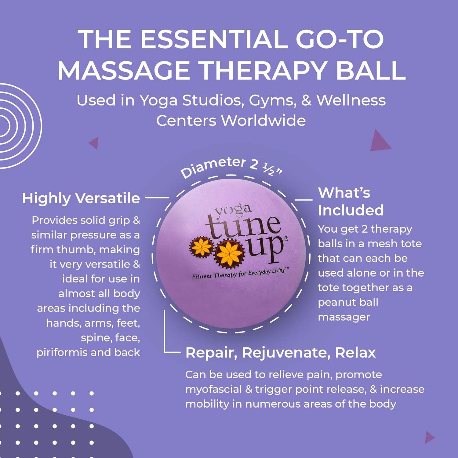 YOGA TUNE UP® Therapy Balls in Tote by Tune Up Fitness - Massage Balls for Trigger Point, Pressure Point & Myofascial Release - Use as Single or Peanut Ball for Pain Relief & Relaxation (Deep Purple) - zenfulharmony.com