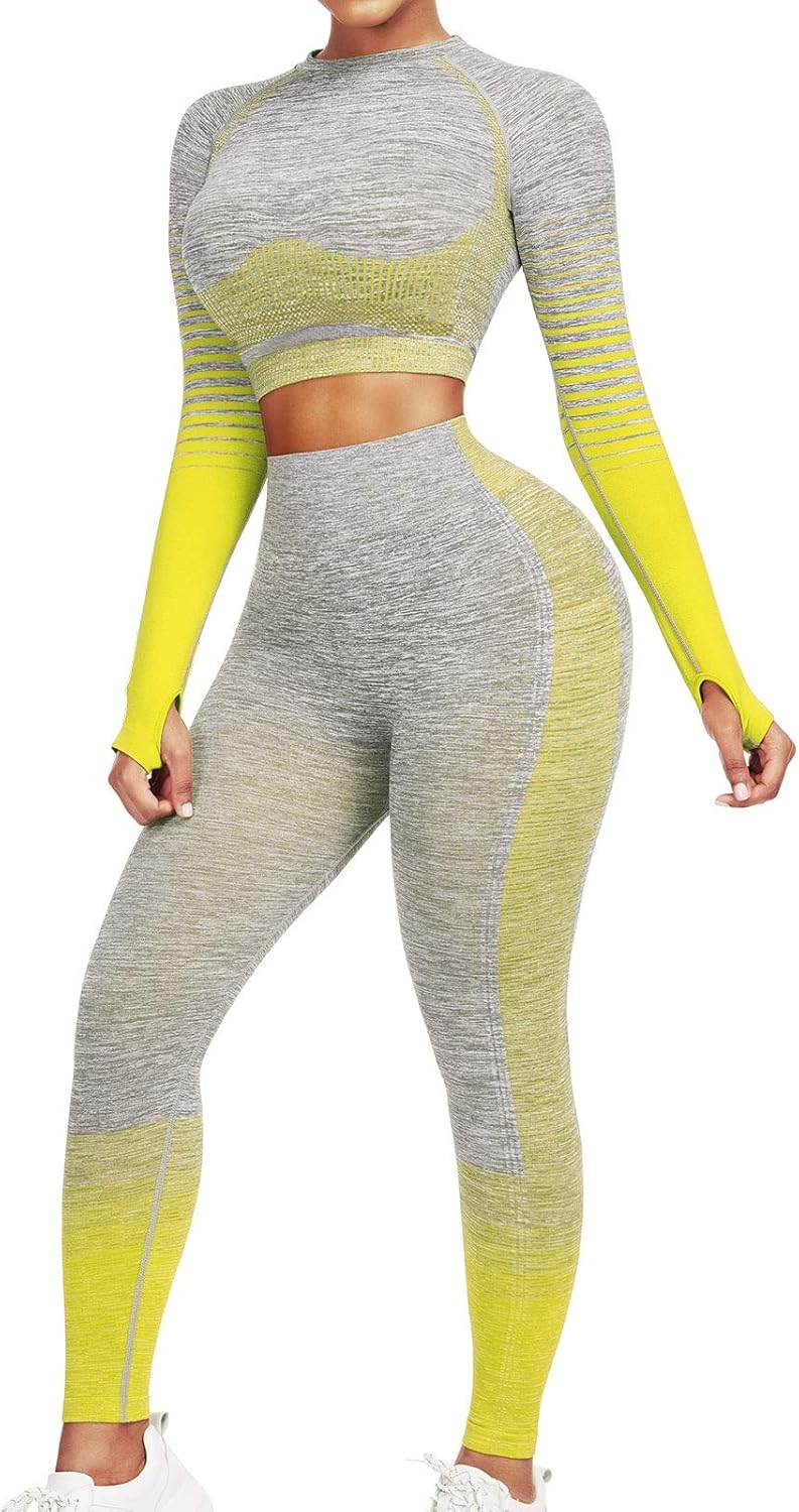 JOYMODE Workout Sets for Women 2 Piece High Waist Seamless Leggings and Crop Top Yoga Outfit - zenfulharmony.com