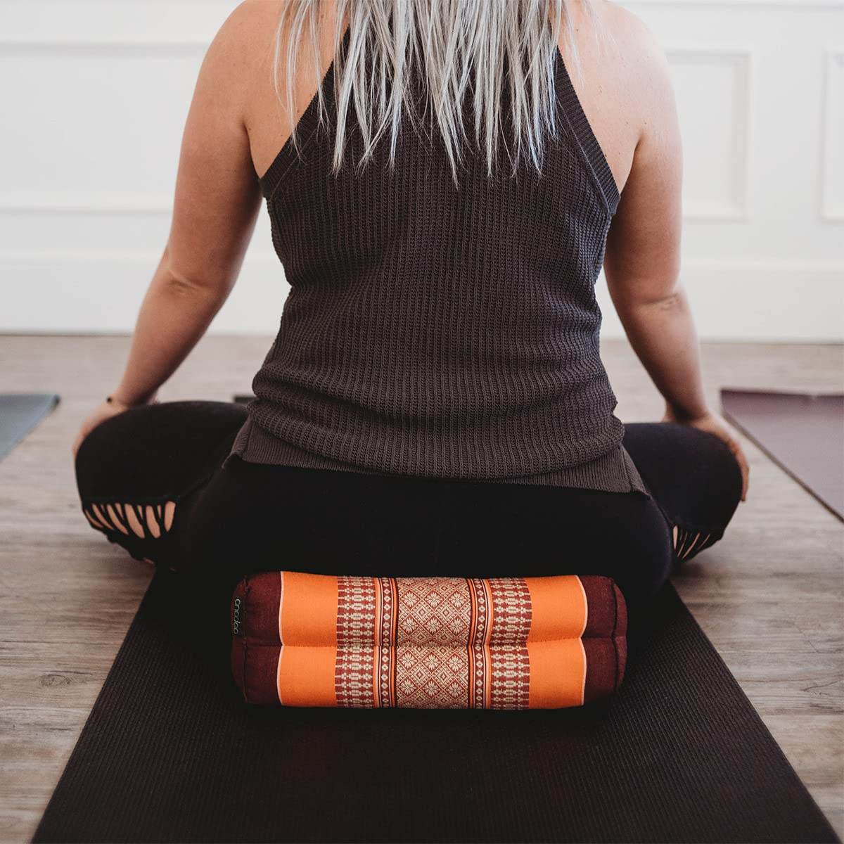 Zafuko Yoga & Meditation Cushion - Burgundy/Blue - Organic Water-Resistant Kapok Filling, Meditation Cushion, Soft Yoga Prop - zenfulharmony.com