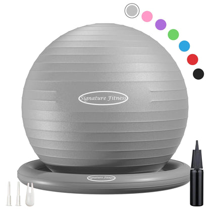 Fitvids Balance Ball with Base Kit, 65cm 26-inch Yoga Ball Chair, Exercise Ball with Inflatable Ring Base for Home or Office Desk, Includes Air Pump, Gray - zenfulharmony.com
