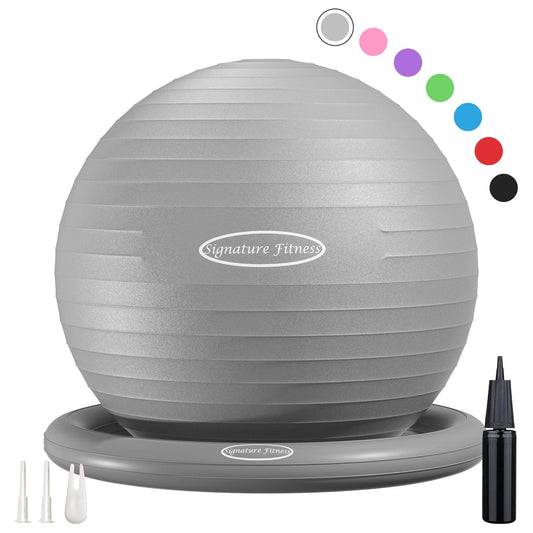 Fitvids Balance Ball with Base Kit, 65cm 26-inch Yoga Ball Chair, Exercise Ball with Inflatable Ring Base for Home or Office Desk, Includes Air Pump, Gray - zenfulharmony.com