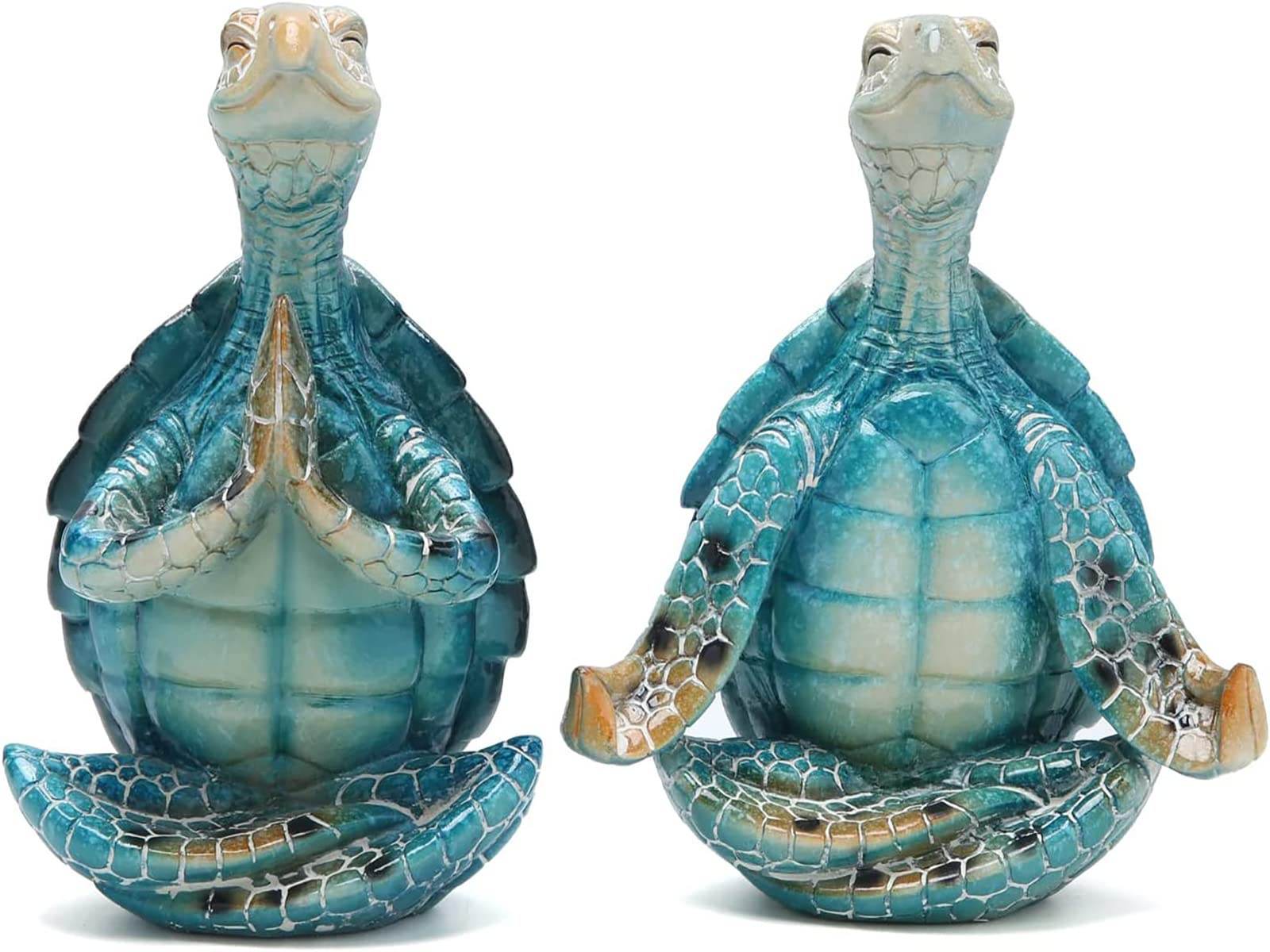 2Pcs Sea Turtle Meditating Yoga Statues Beach Room Decor Yoga Sea Turtle Figurine Resin Zen Turtle Spiritual Spring Garden Turtle Crafts Turtle Figurine for Home Office Bedroom Unique Beachy Decor - zenfulharmony.com
