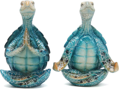 2Pcs Sea Turtle Meditating Yoga Statues Beach Room Decor Yoga Sea Turtle Figurine Resin Zen Turtle Spiritual Spring Garden Turtle Crafts Turtle Figurine for Home Office Bedroom Unique Beachy Decor - zenfulharmony.com
