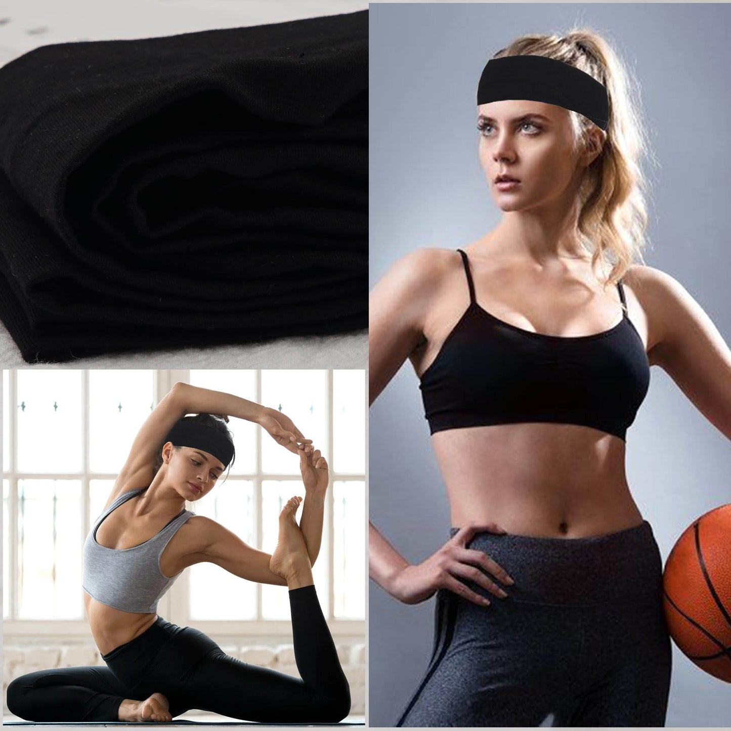 JOYOYO 3 Pack 9cm Unisex Headbands for Women's Hair Soft Stretchy Fabric Kylie Head Band Bandeaux Hair Accessories for Workout Gym Yoga Hair Band(Black) - zenfulharmony.com