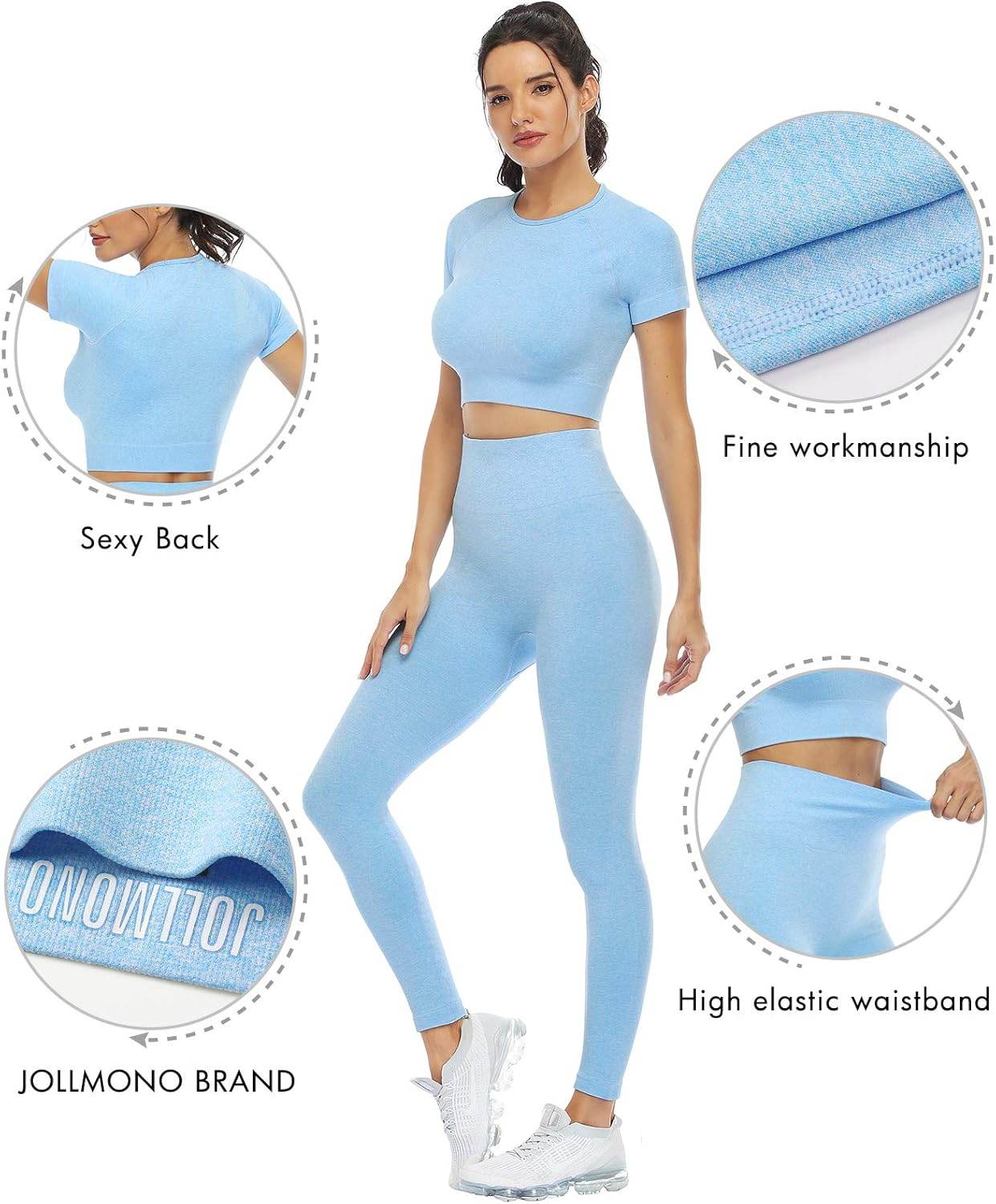 2 Piece Short Sleeve Outfits for Women Seamless Crop Tops Set for Women Workout Set - zenfulharmony.com